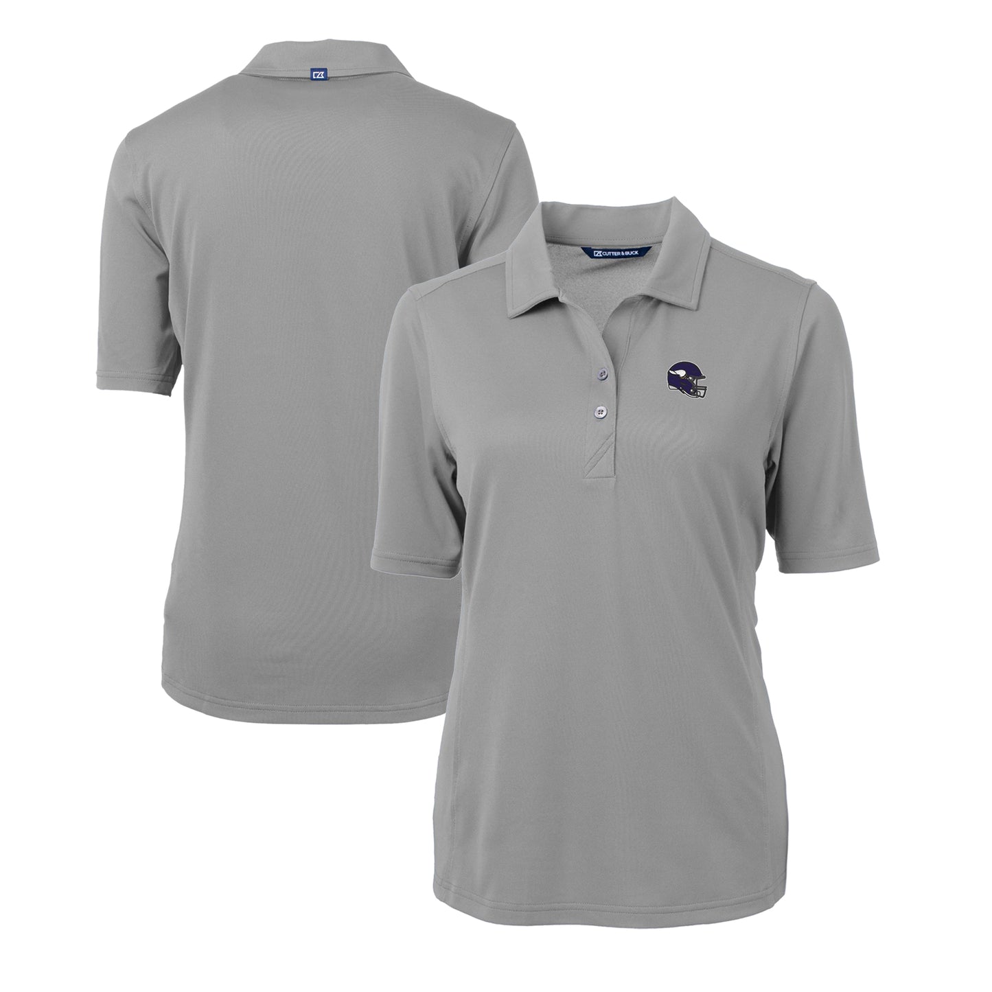 Women's Cutter & Buck Heather Gray Minnesota Vikings Helmet Logo DryTec Virtue Eco Pique Recycled Polo