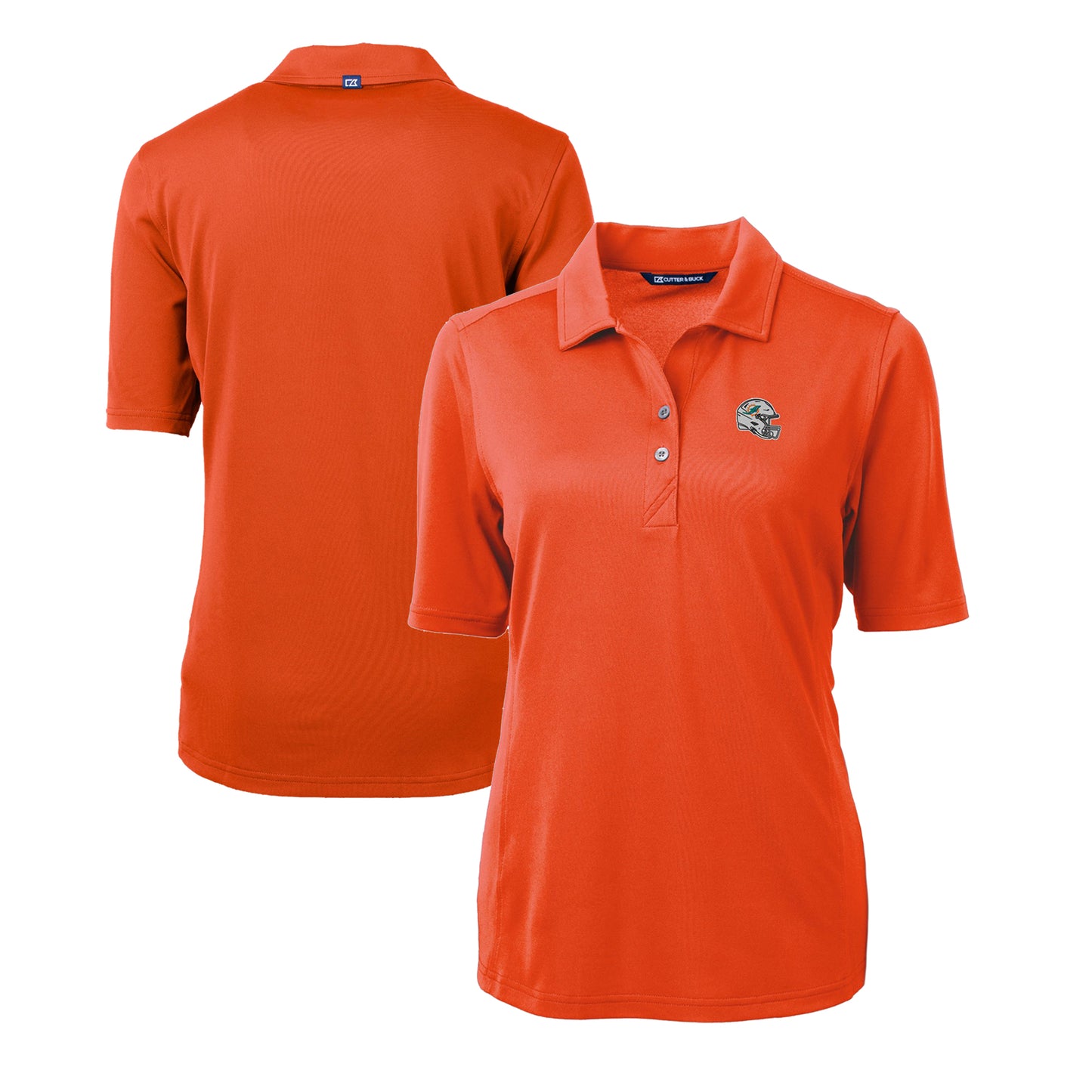 Women's Cutter & Buck Orange Miami Dolphins Helmet Logo DryTec Virtue Eco Pique Recycled Polo