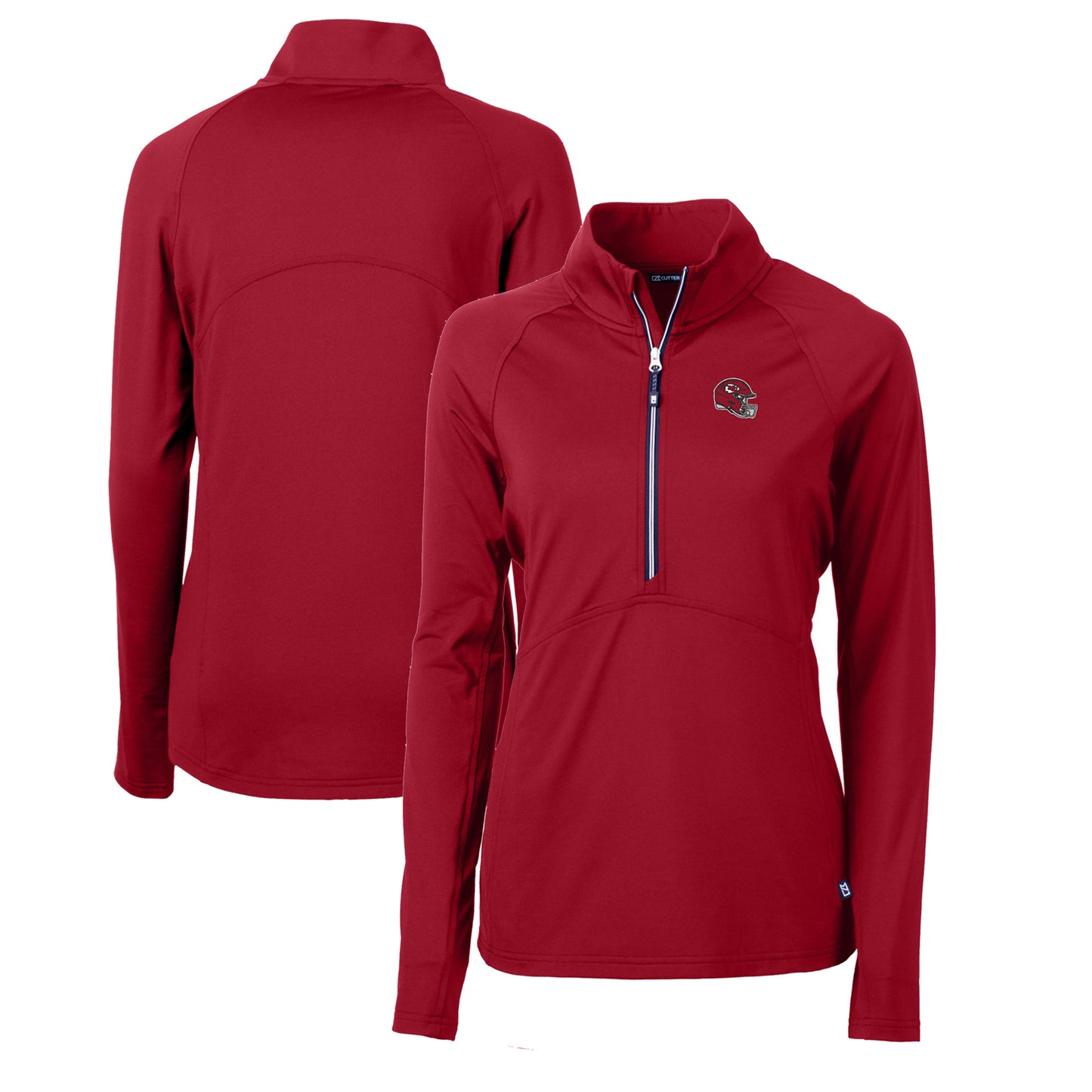 Women's Cutter & Buck Red Kansas City Chiefs Helmet Logo Adapt Eco Knit Stretch Recycled Half-Zip Pullover Top