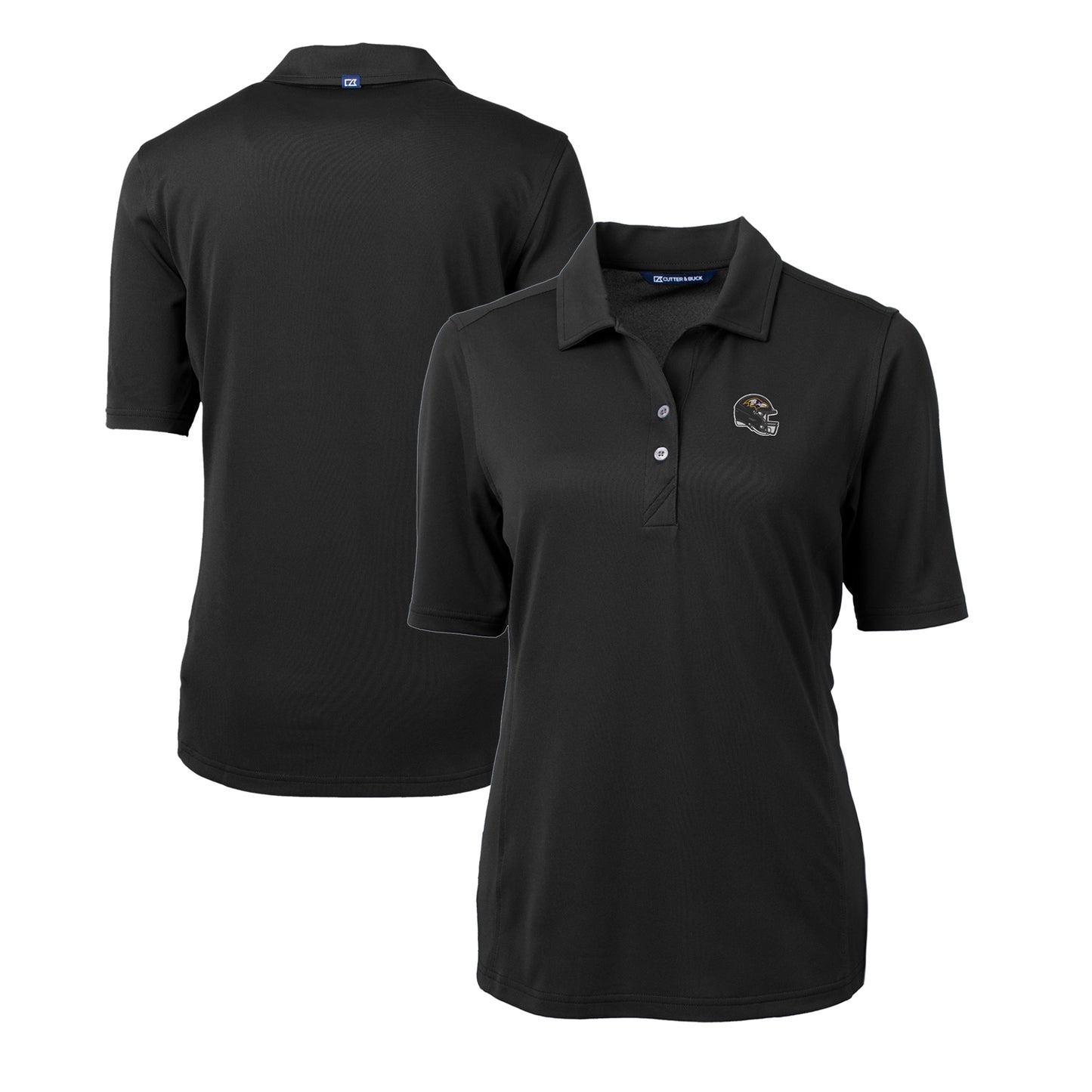 Women's Cutter & Buck Black Baltimore Ravens Helmet Logo DryTec Virtue Eco Pique Recycled Polo