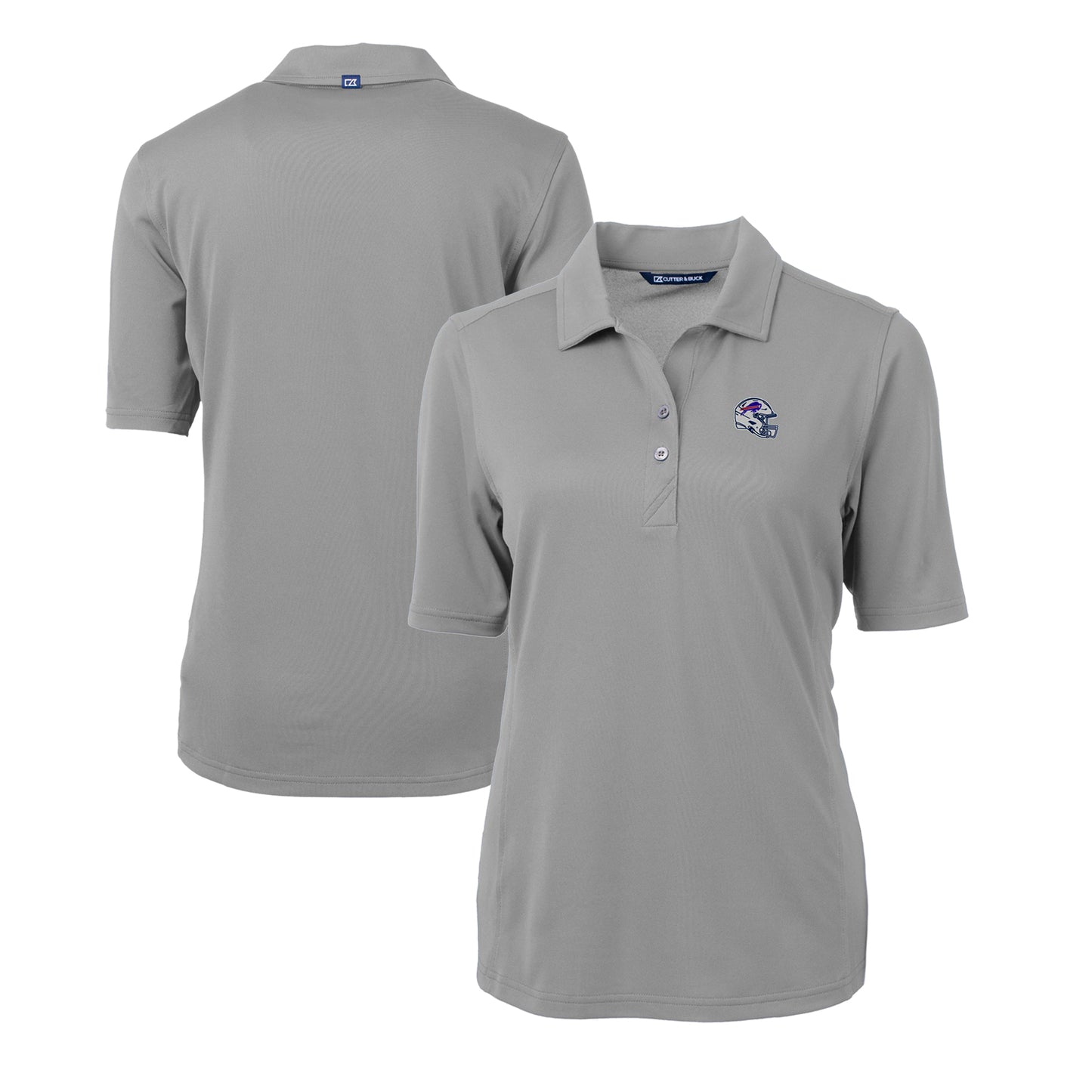 Women's Cutter & Buck Gray Buffalo Bills Helmet Logo DryTec Virtue Eco Pique Recycled Polo