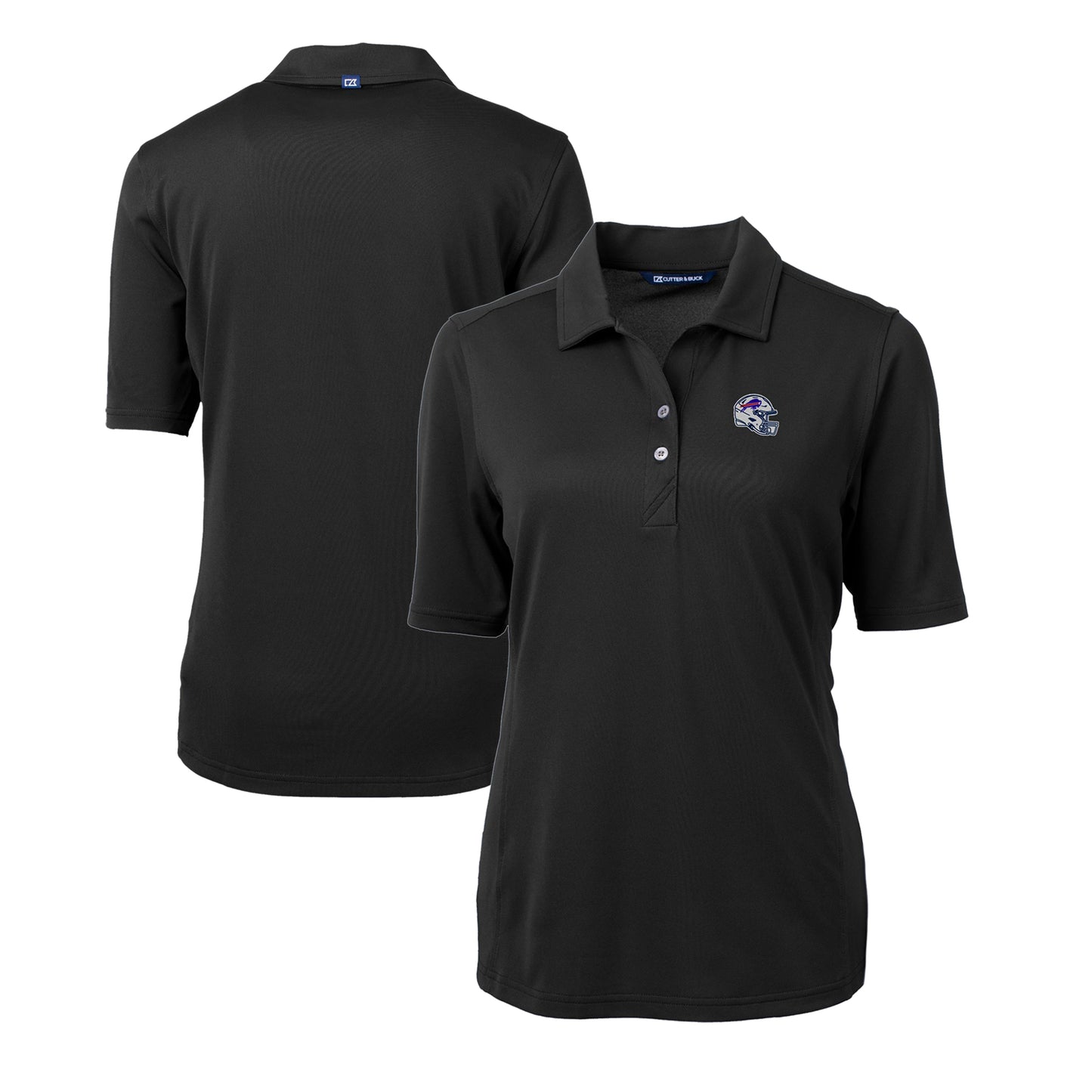 Women's Cutter & Buck Black Buffalo Bills Helmet Logo DryTec Virtue Eco Pique Recycled Polo