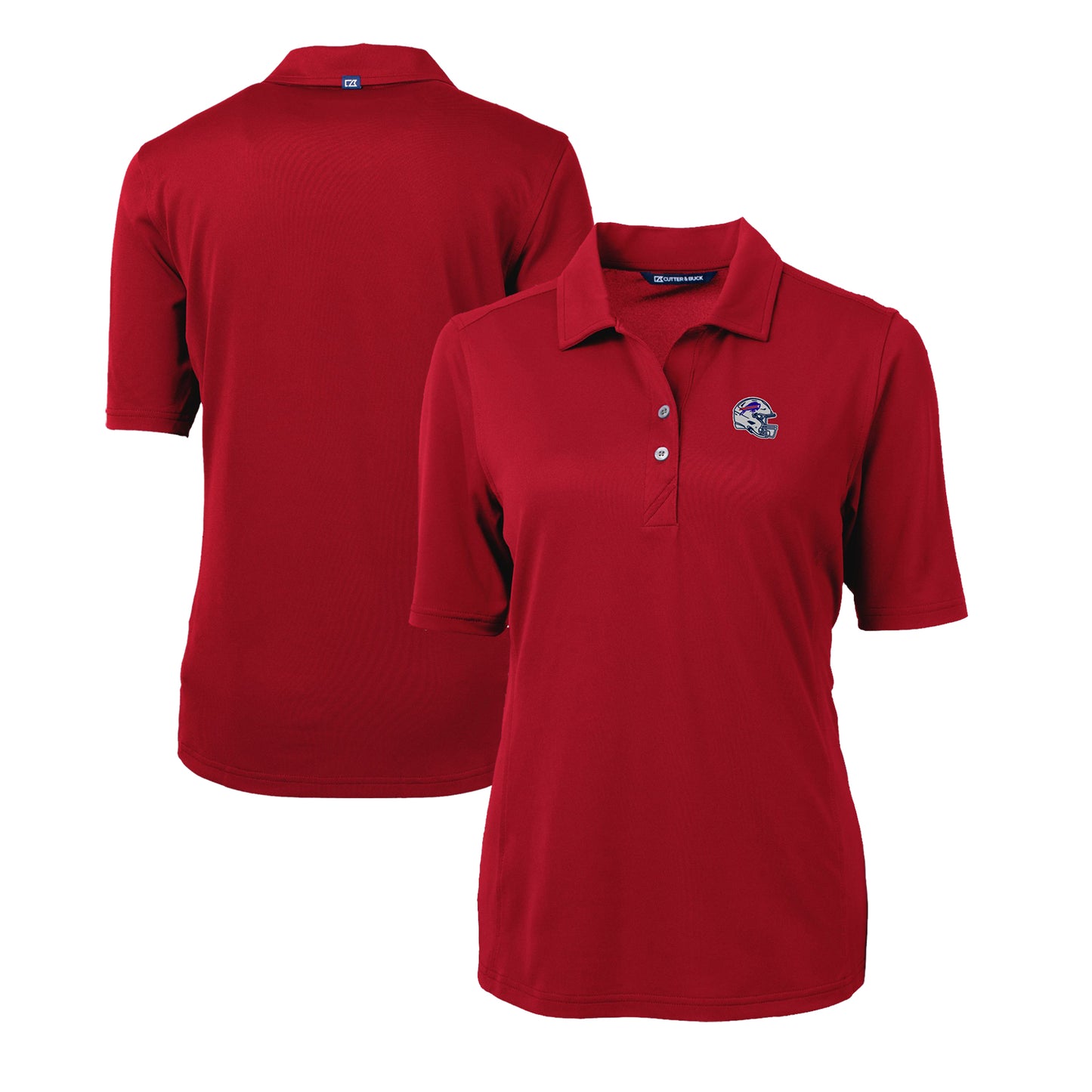 Women's Cutter & Buck Red Buffalo Bills Helmet Logo DryTec Virtue Eco Pique Recycled Polo