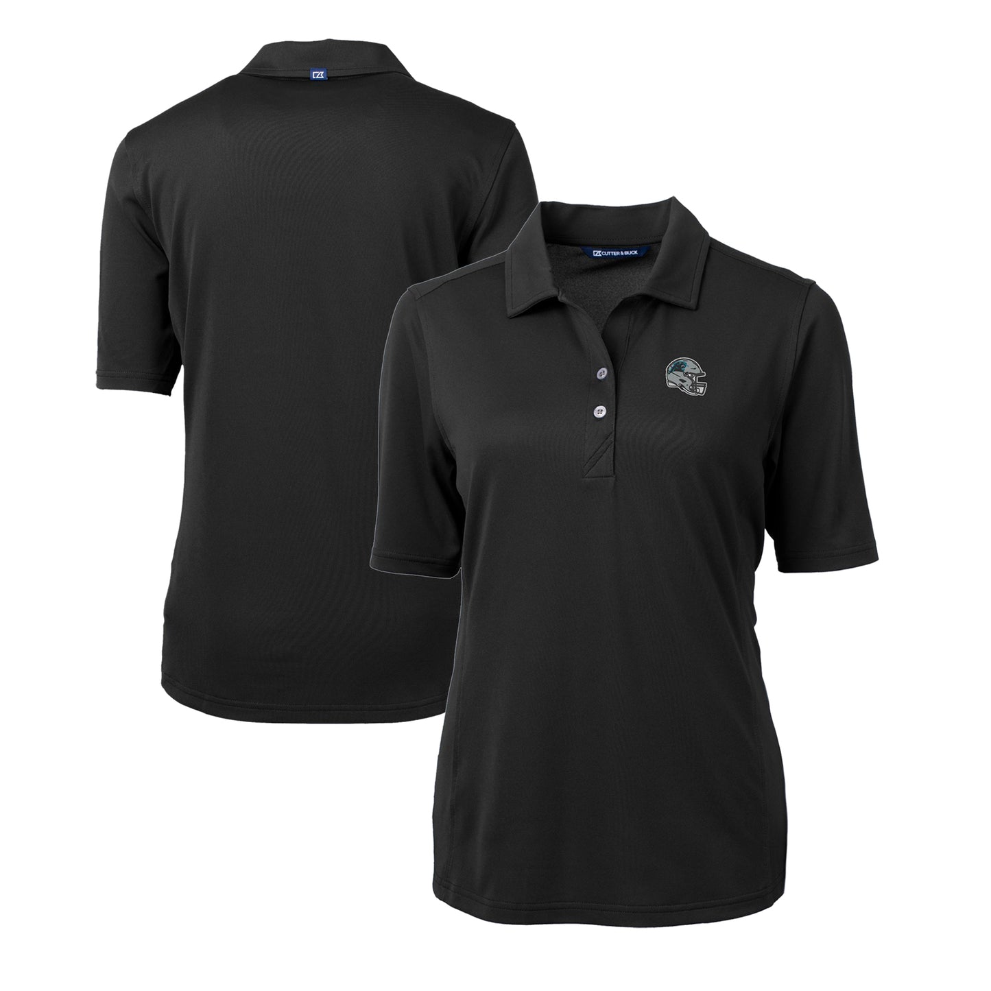 Women's Cutter & Buck Black Carolina Panthers Helmet Logo DryTec Virtue Eco Pique Recycled Polo