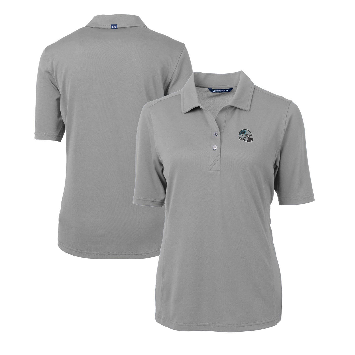 Women's Cutter & Buck Gray Carolina Panthers Helmet Logo DryTec Virtue Eco Pique Recycled Polo