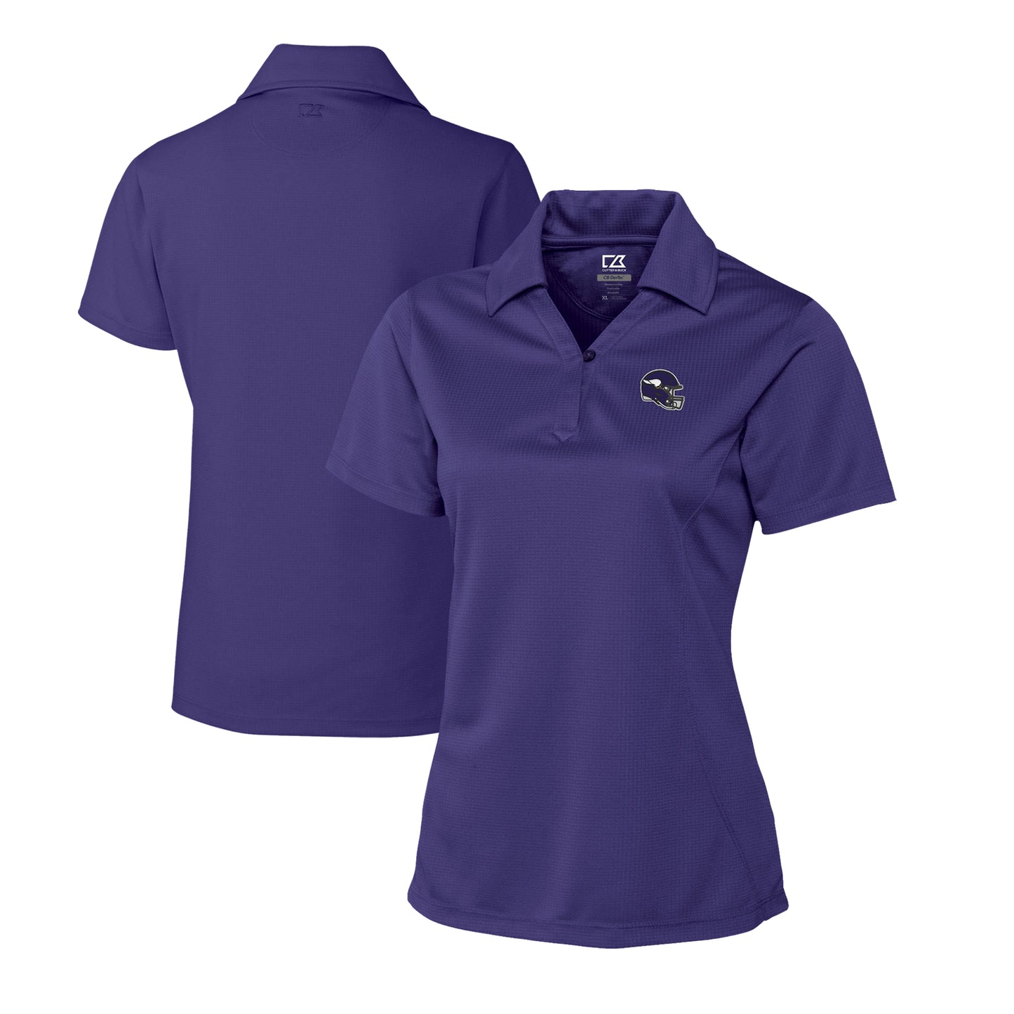 Women's Cutter & Buck Purple Minnesota Vikings Helmet Logo CB DryTec Genre Textured Solid Polo