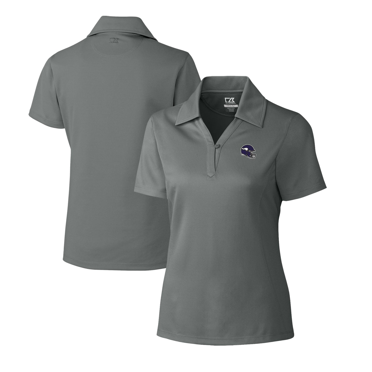 Women's Cutter & Buck Gray Minnesota Vikings Helmet Logo CB DryTec Genre Textured Solid Polo