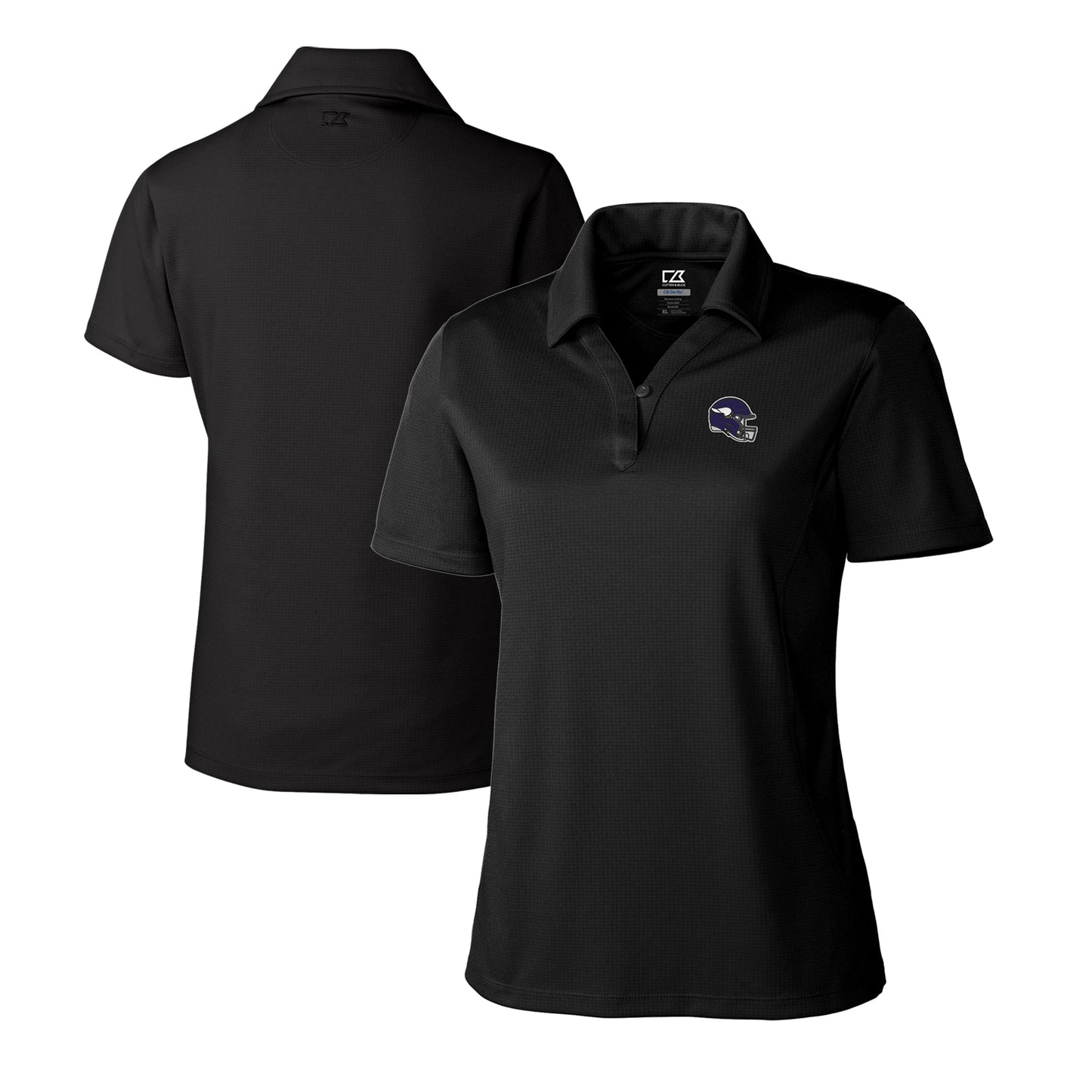 Women's Cutter & Buck Black Minnesota Vikings Helmet Logo CB DryTec Genre Textured Solid Polo