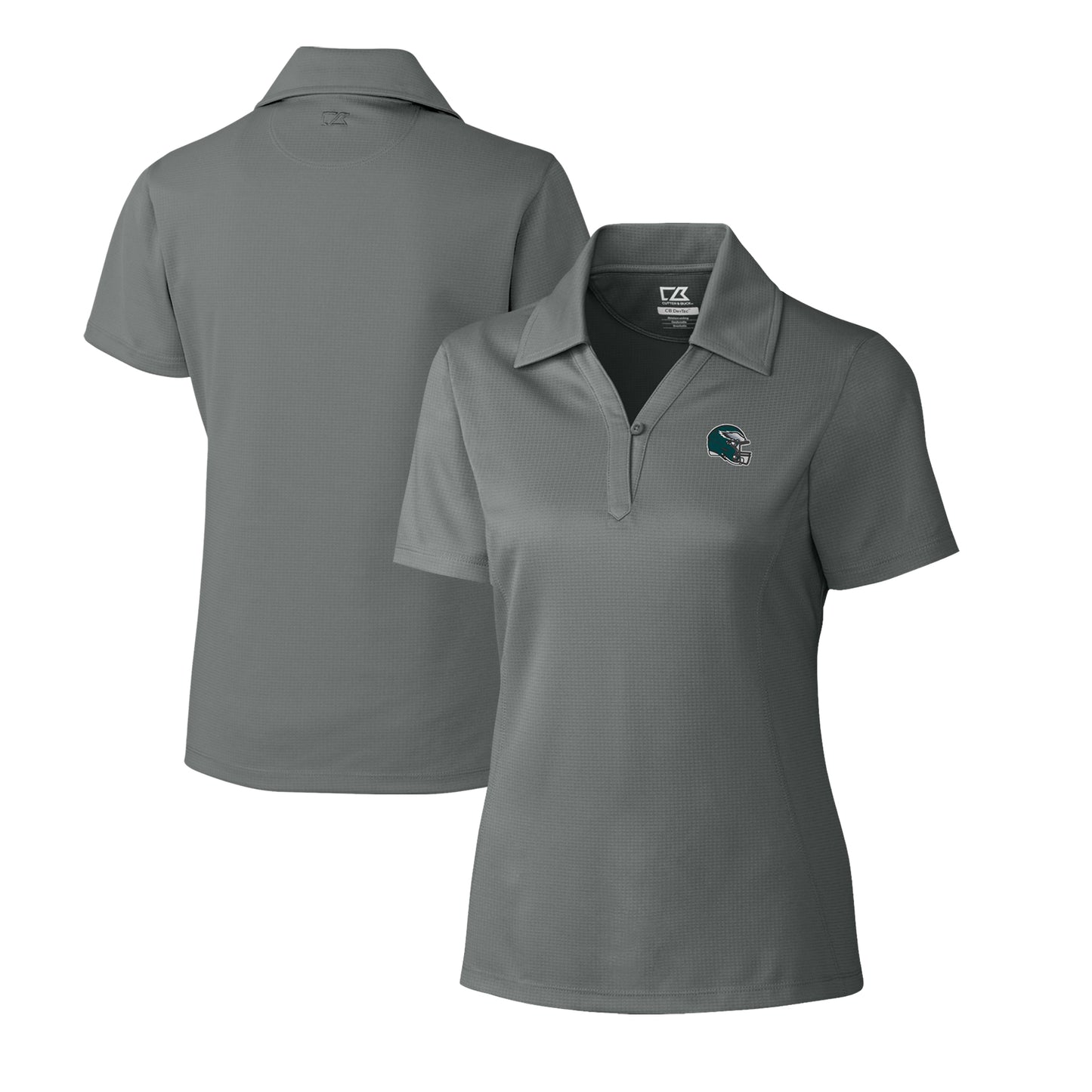 Women's Cutter & Buck Gray Philadelphia Eagles Helmet Logo CB DryTec Genre Textured Solid Polo
