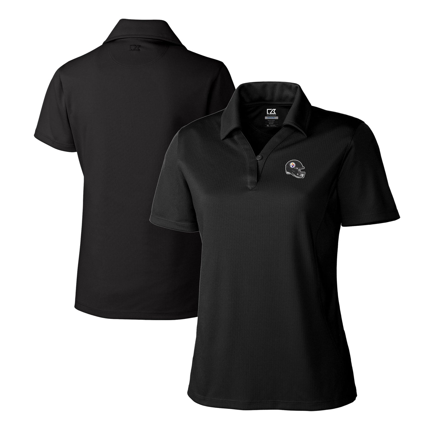 Women's Cutter & Buck Black Pittsburgh Steelers Helmet Logo CB DryTec Genre Textured Solid Polo