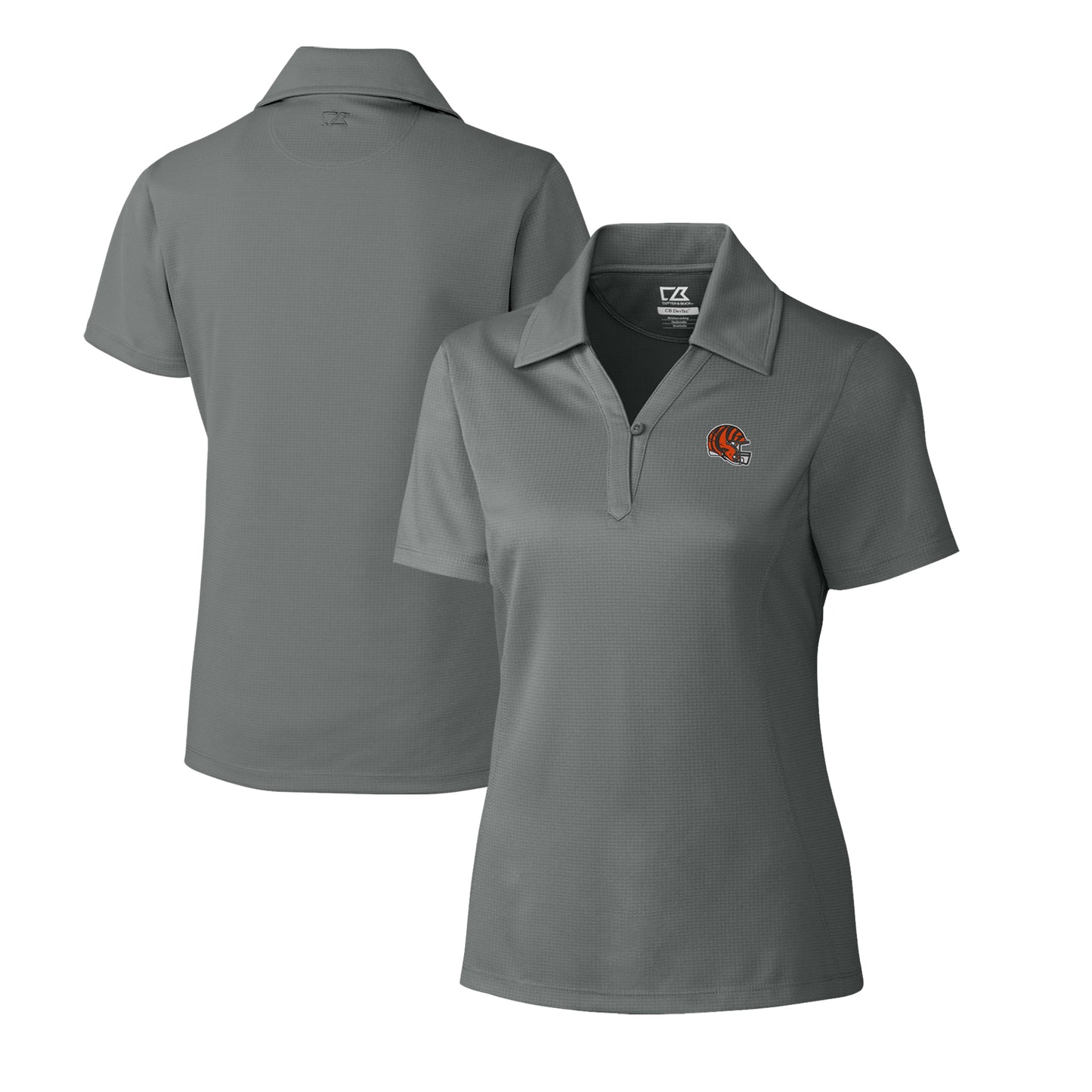 Women's Cutter & Buck Gray Cincinnati Bengals Helmet Logo CB DryTec Genre Textured Solid Polo