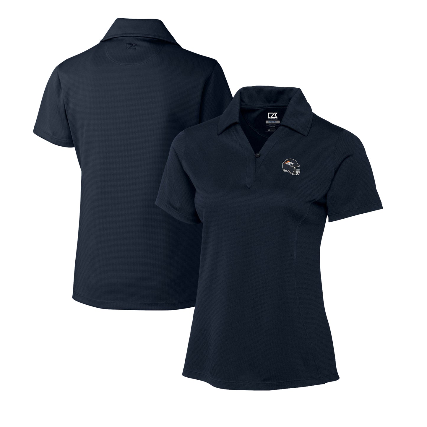 Women's Cutter & Buck Navy Denver Broncos Helmet Logo CB DryTec Genre Textured Solid Polo