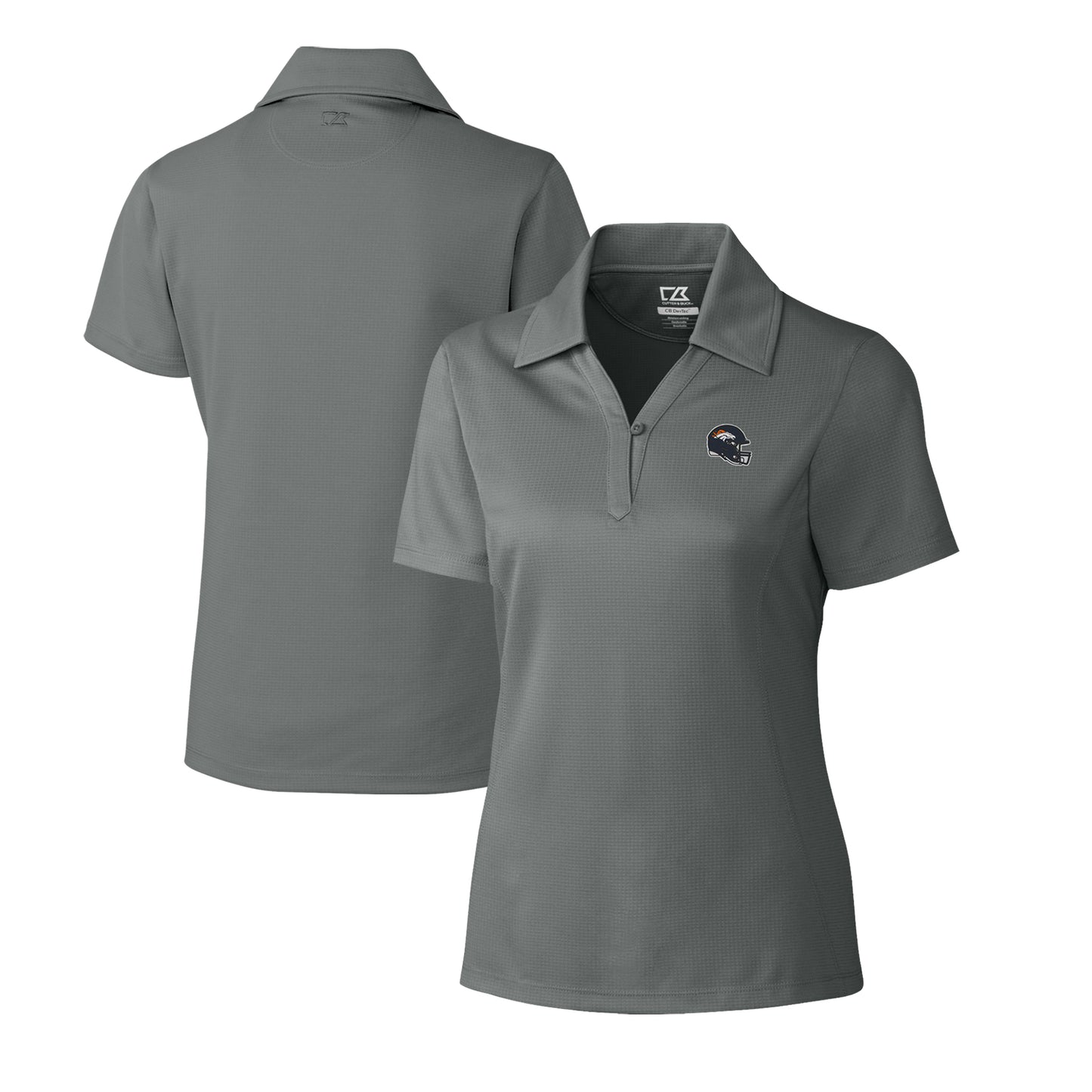 Women's Cutter & Buck Gray Denver Broncos Helmet Logo CB DryTec Genre Textured Solid Polo