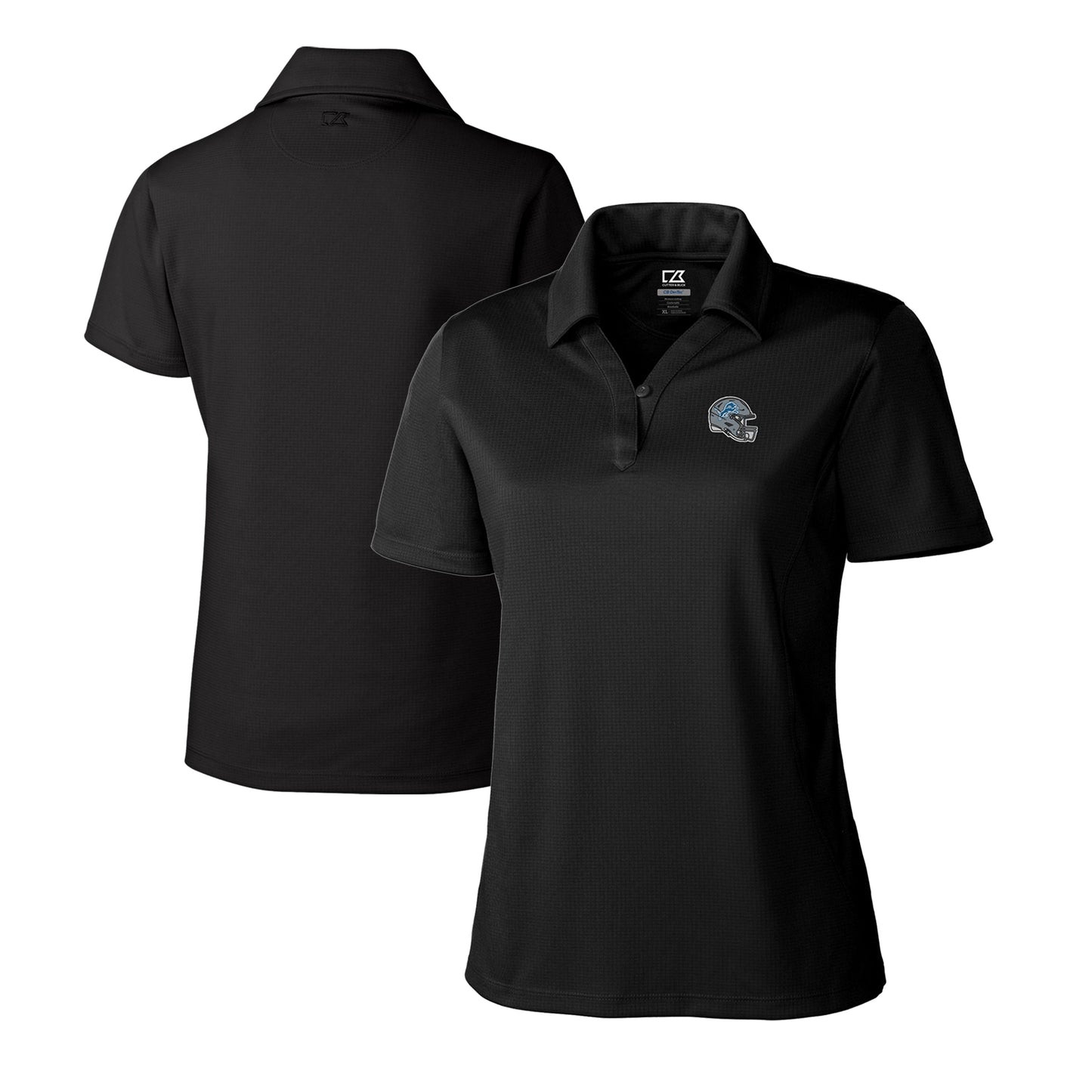 Women's Cutter & Buck Black Detroit Lions Helmet Logo CB DryTec Genre Textured Solid Polo