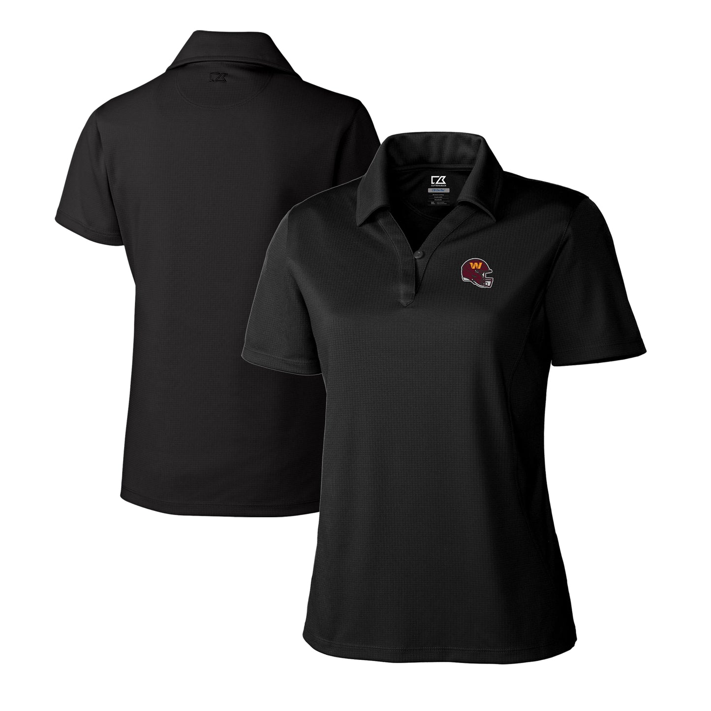 Women's Cutter & Buck Black Washington Commanders Helmet Logo CB DryTec Genre Textured Solid Polo