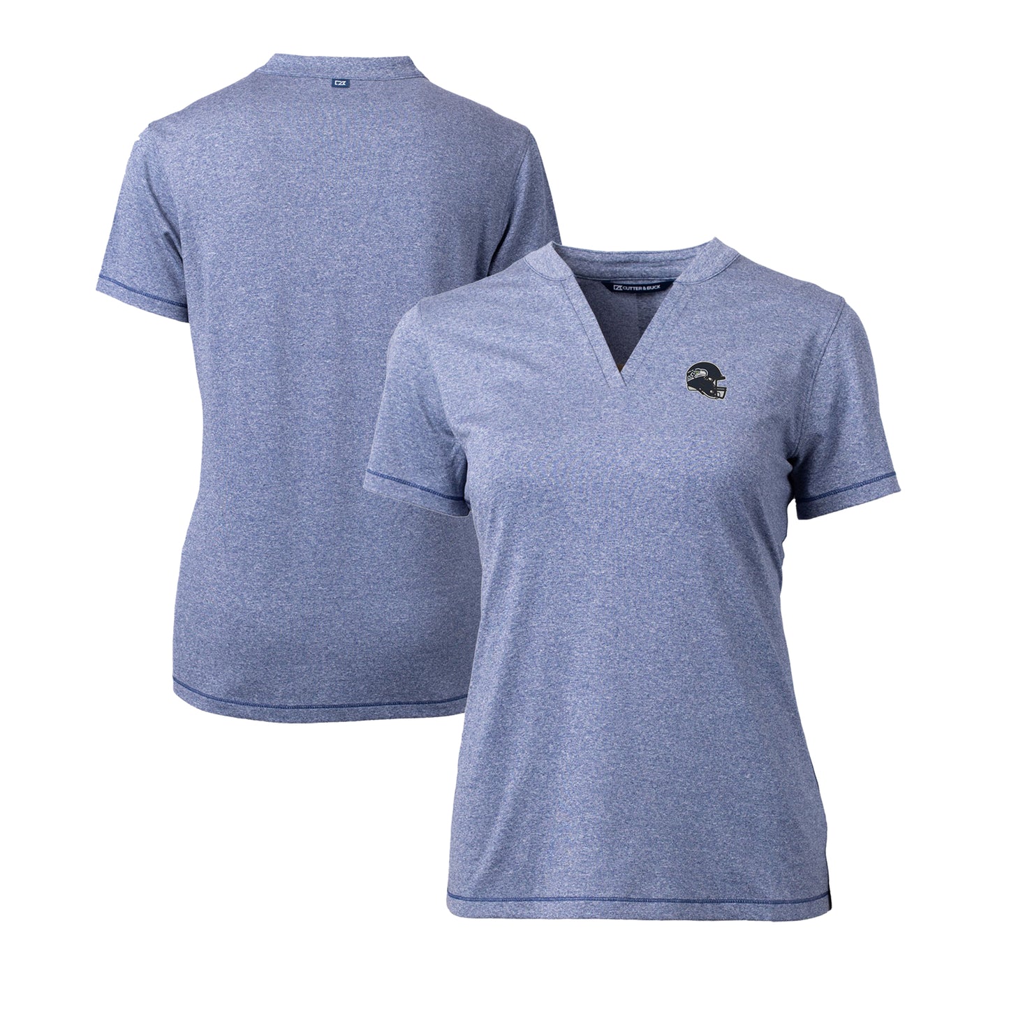 Women's Cutter & Buck Heather Blue Seattle Seahawks Helmet Logo DryTec Forge Stretch V-Neck Blade Top