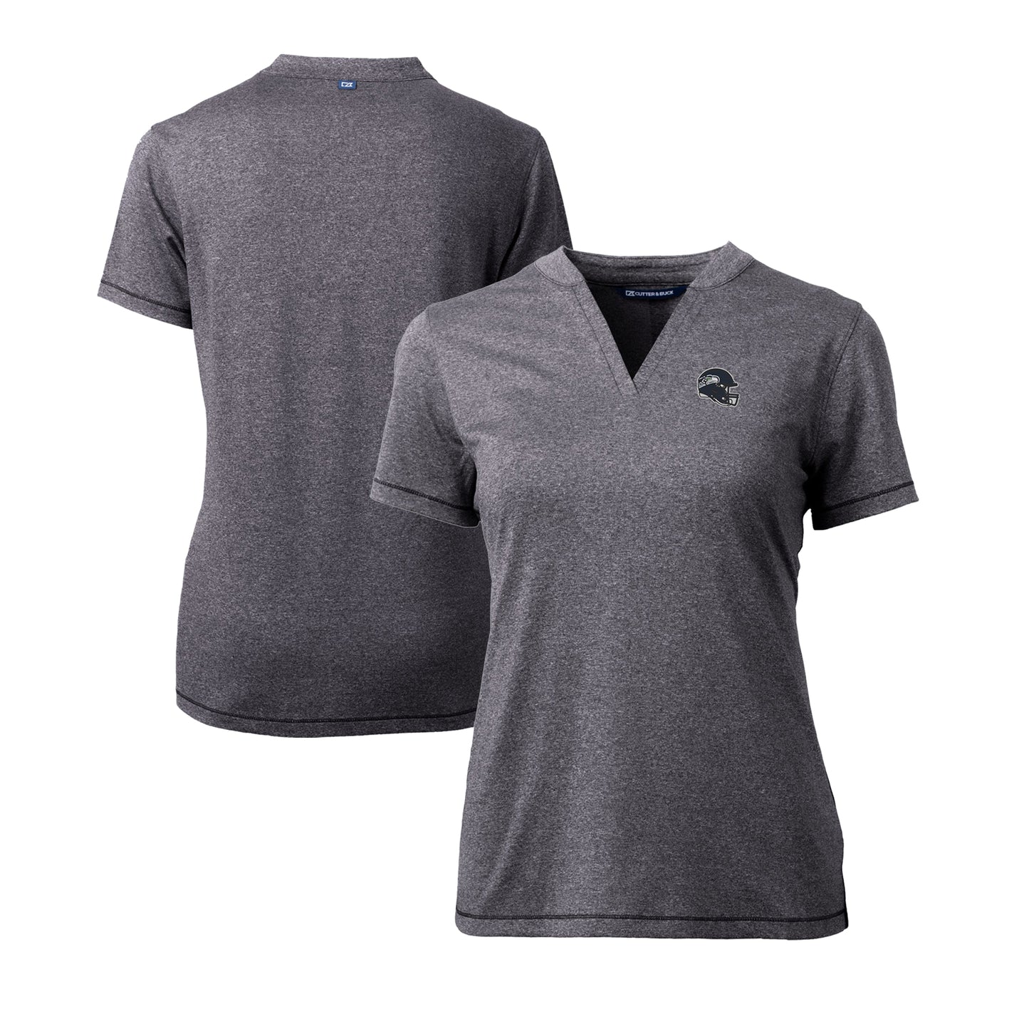 Women's Cutter & Buck Heather Charcoal Seattle Seahawks Helmet Logo DryTec Forge Stretch V-Neck Blade Top
