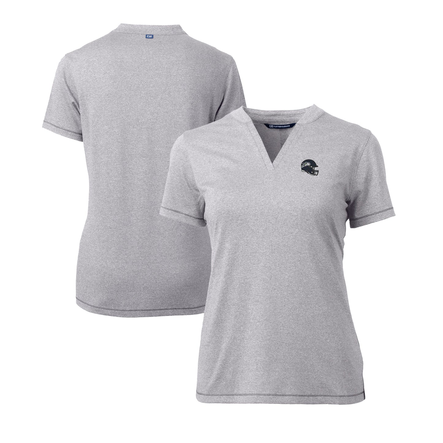 Women's Cutter & Buck Heather Gray Seattle Seahawks Helmet Logo DryTec Forge Stretch V-Neck Blade Top