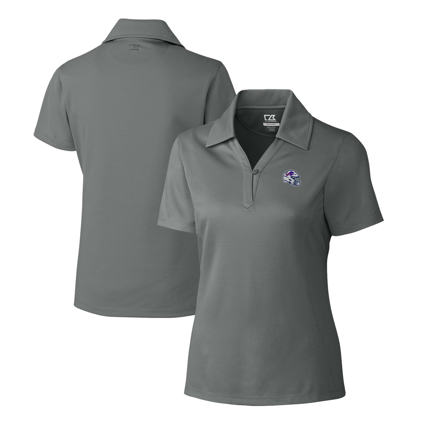Women's Cutter & Buck Gray Buffalo Bills Helmet Logo CB DryTec Genre Textured Solid Polo