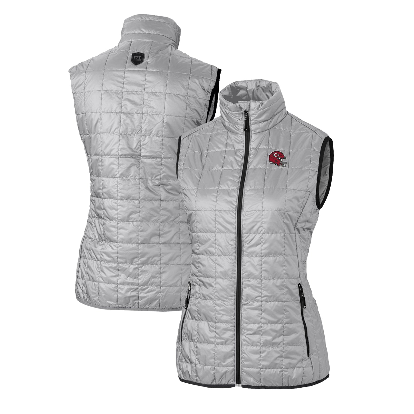 Women's Cutter & Buck Silver Kansas City Chiefs Helmet Logo Rainier PrimaLoft Eco Insulated Full-Zip Puffer Vest