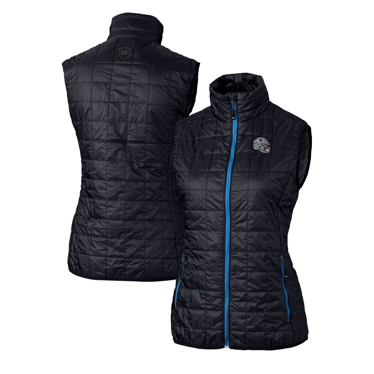 Women's Cutter & Buck Navy New England Patriots Helmet Logo Rainier PrimaLoft Eco Insulated Full-Zip Puffer Vest