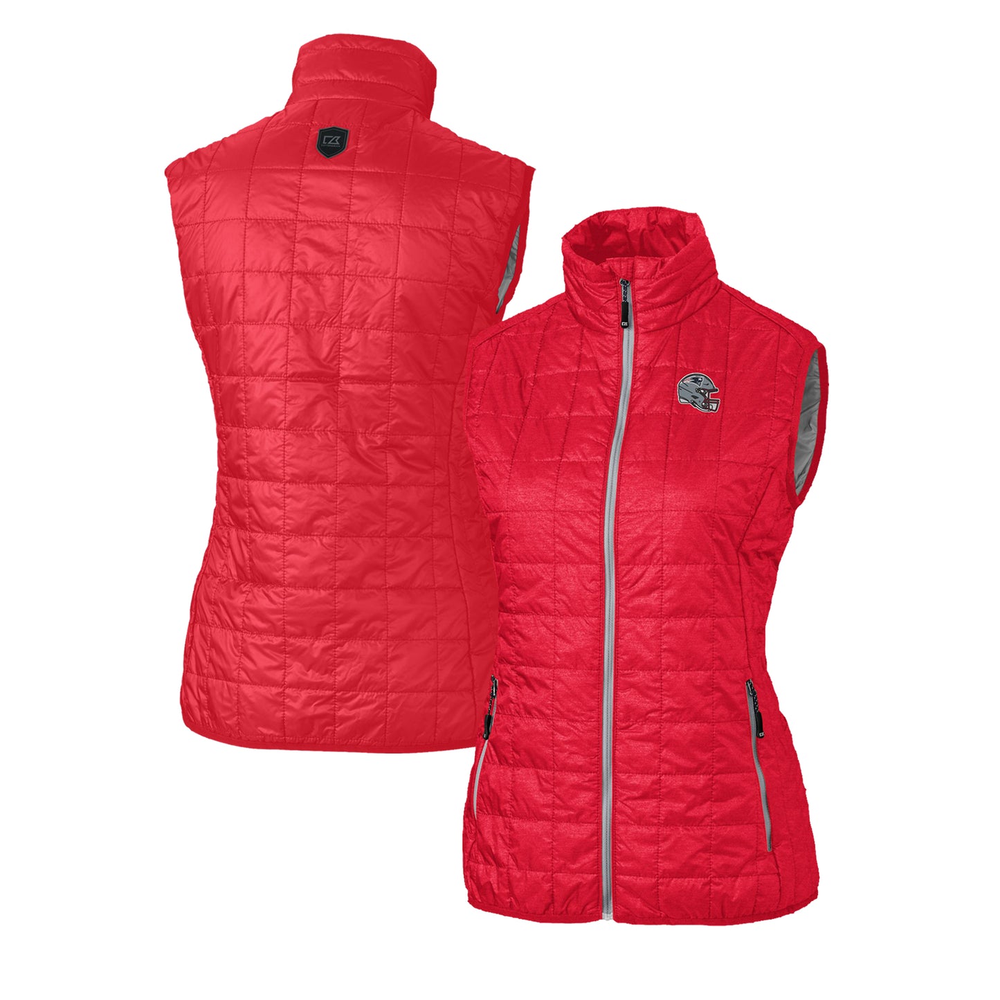 Women's Cutter & Buck Red New England Patriots Helmet Logo Rainier PrimaLoft Eco Insulated Full-Zip Puffer Vest