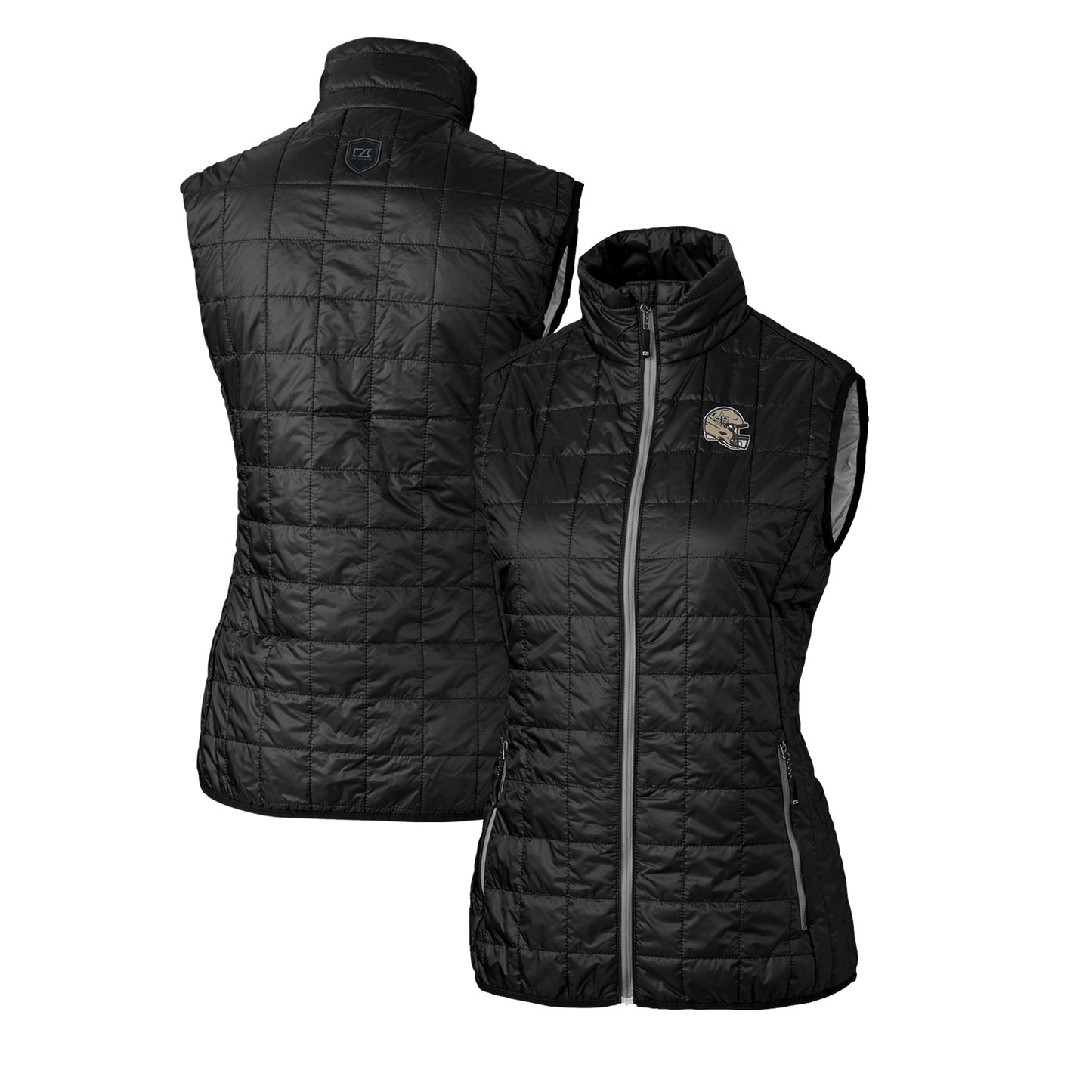 Women's Cutter & Buck Black New Orleans Saints Helmet Logo Rainier PrimaLoft Eco Insulated Full-Zip Puffer Vest