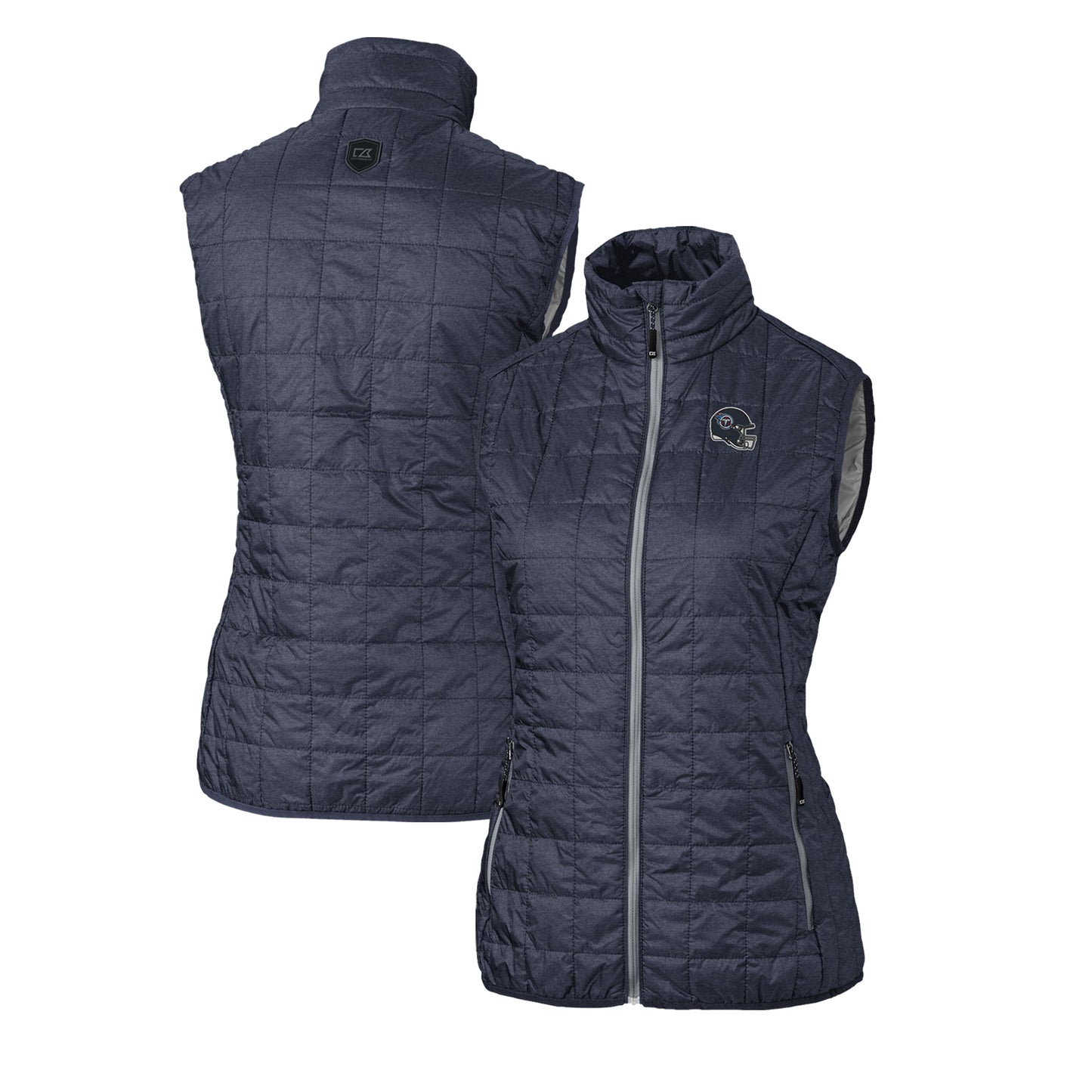 Women's Cutter & Buck Heather Navy Tennessee Titans Helmet Logo Rainier PrimaLoft Eco Insulated Full-Zip Puffer Vest