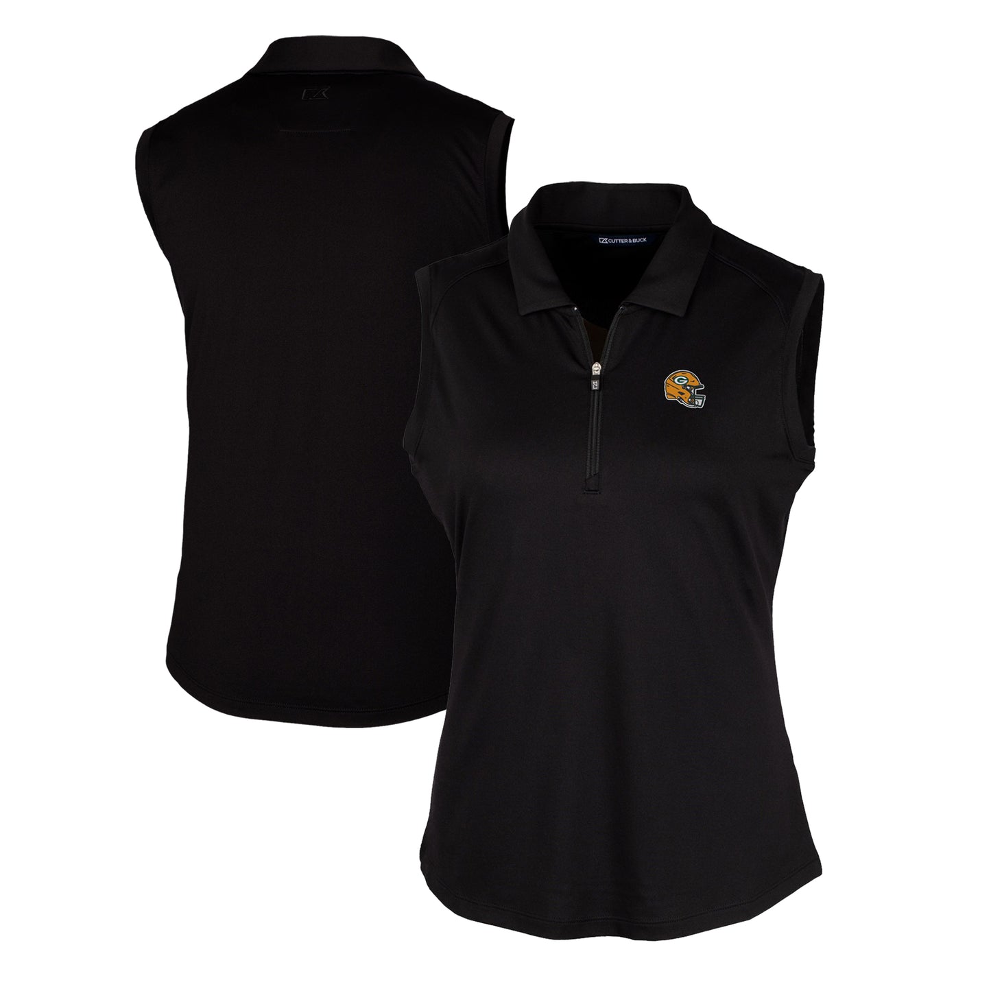 Women's Cutter & Buck Black Green Bay Packers Helmet Logo DryTec Forge Stretch Sleeveless Polo