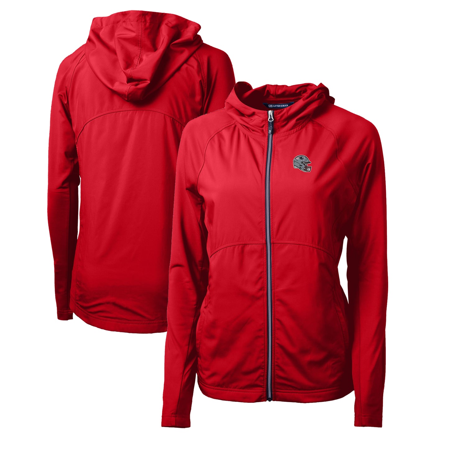 Women's Cutter & Buck Red New England Patriots Helmet Logo Adapt Eco Knit Hybrid Recycled Full-Zip Hoodie