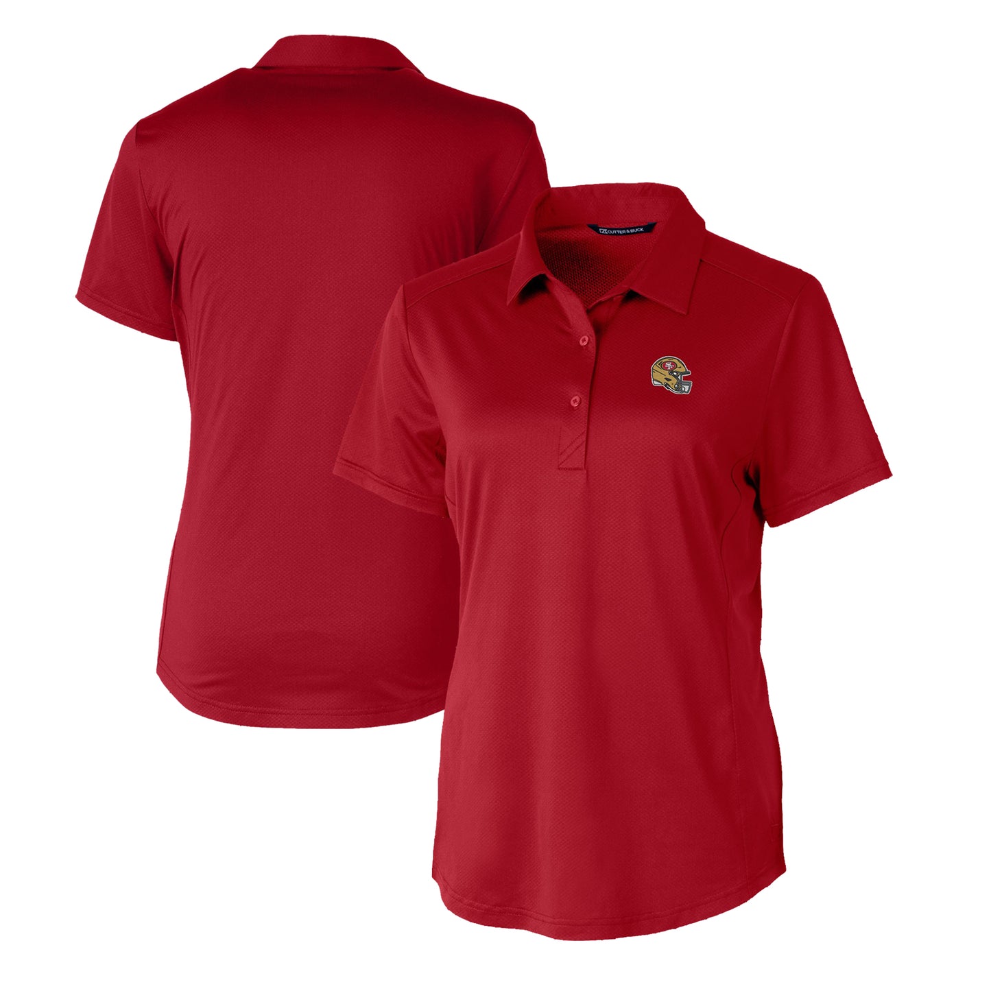 Women's Cutter & Buck Scarlet San Francisco 49ers Helmet Logo DryTec Prospect Textured Stretch Polo
