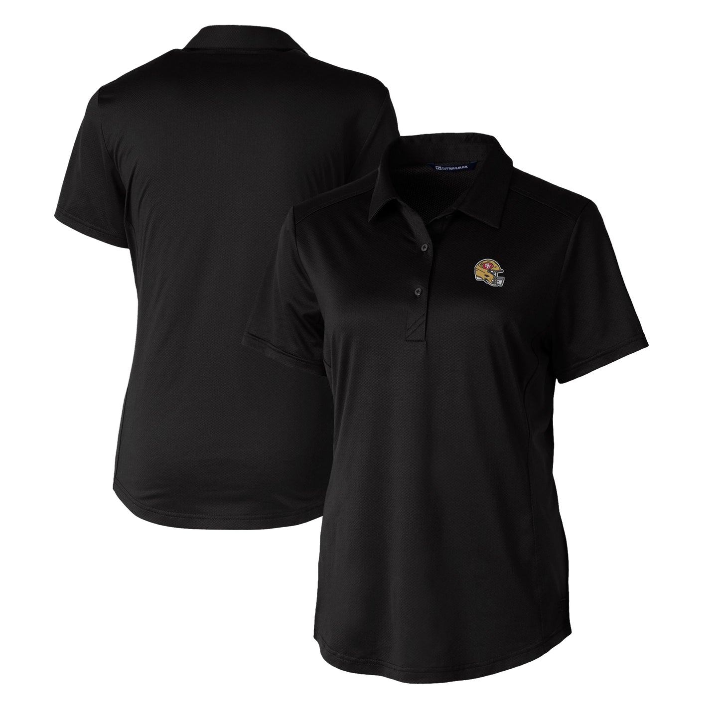 Women's Cutter & Buck Black San Francisco 49ers Helmet Logo DryTec Prospect Textured Stretch Polo