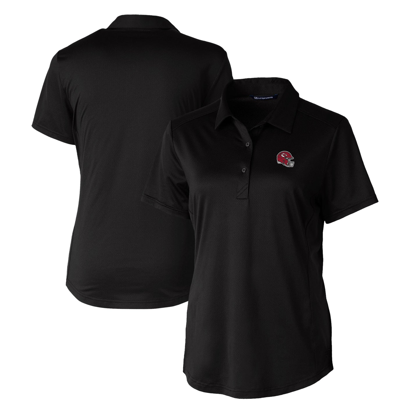Women's Cutter & Buck Black Kansas City Chiefs Helmet Logo DryTec Prospect Textured Stretch Polo