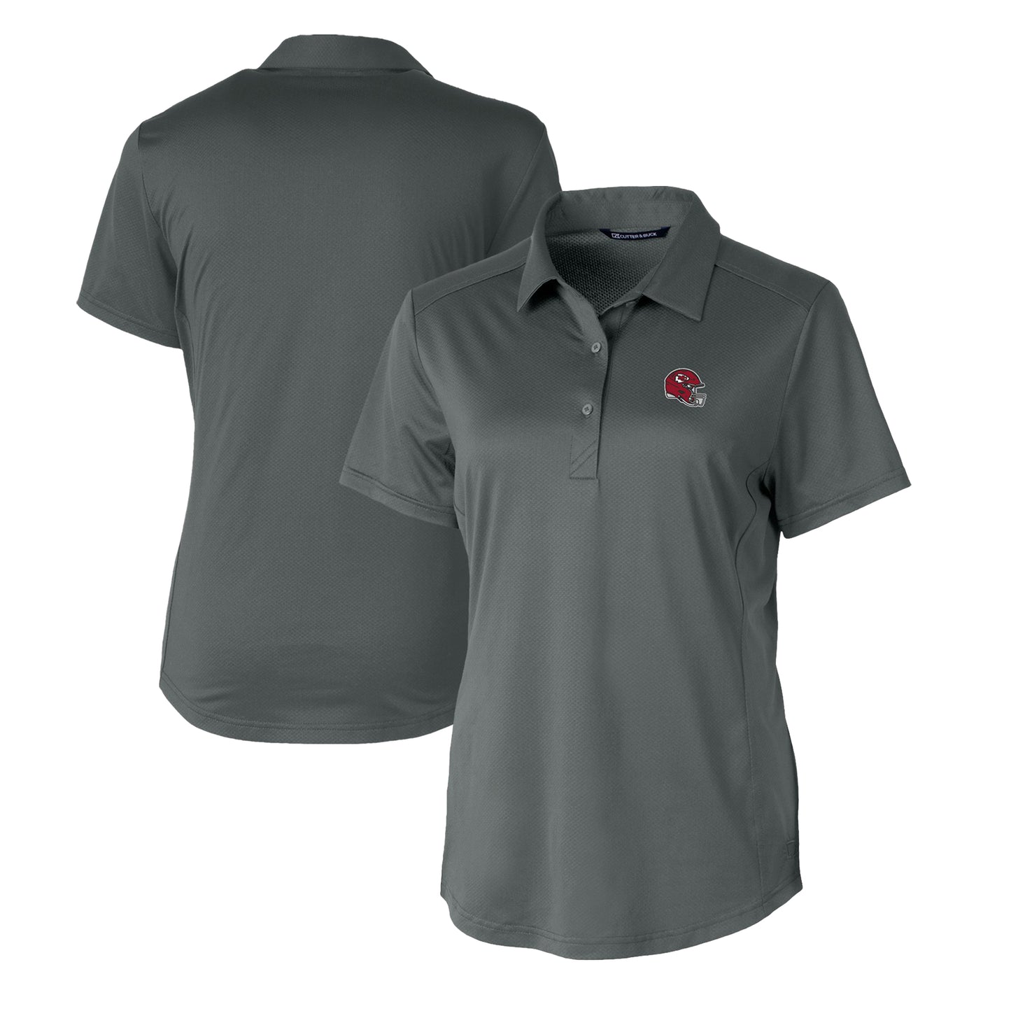 Women's Cutter & Buck Gray Kansas City Chiefs Helmet Logo DryTec Prospect Textured Stretch Polo