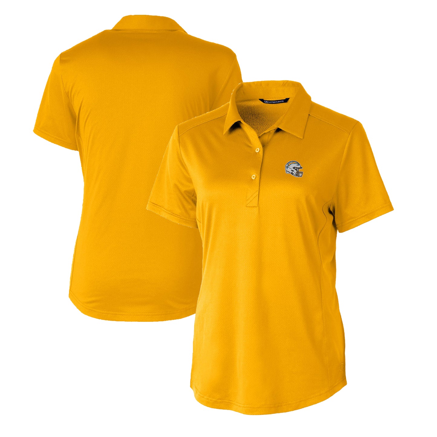 Women's Cutter & Buck Gold Los Angeles Chargers Helmet Logo DryTec Prospect Textured Stretch Polo