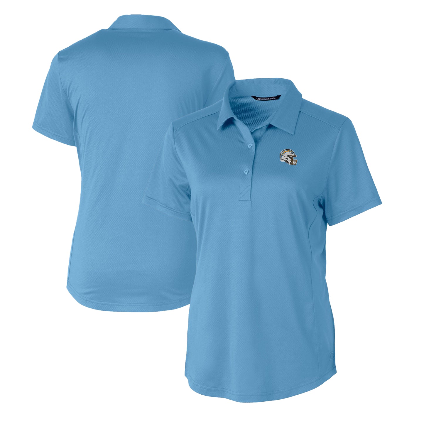 Women's Cutter & Buck Powder Blue Los Angeles Chargers Helmet Logo DryTec Prospect Textured Stretch Polo