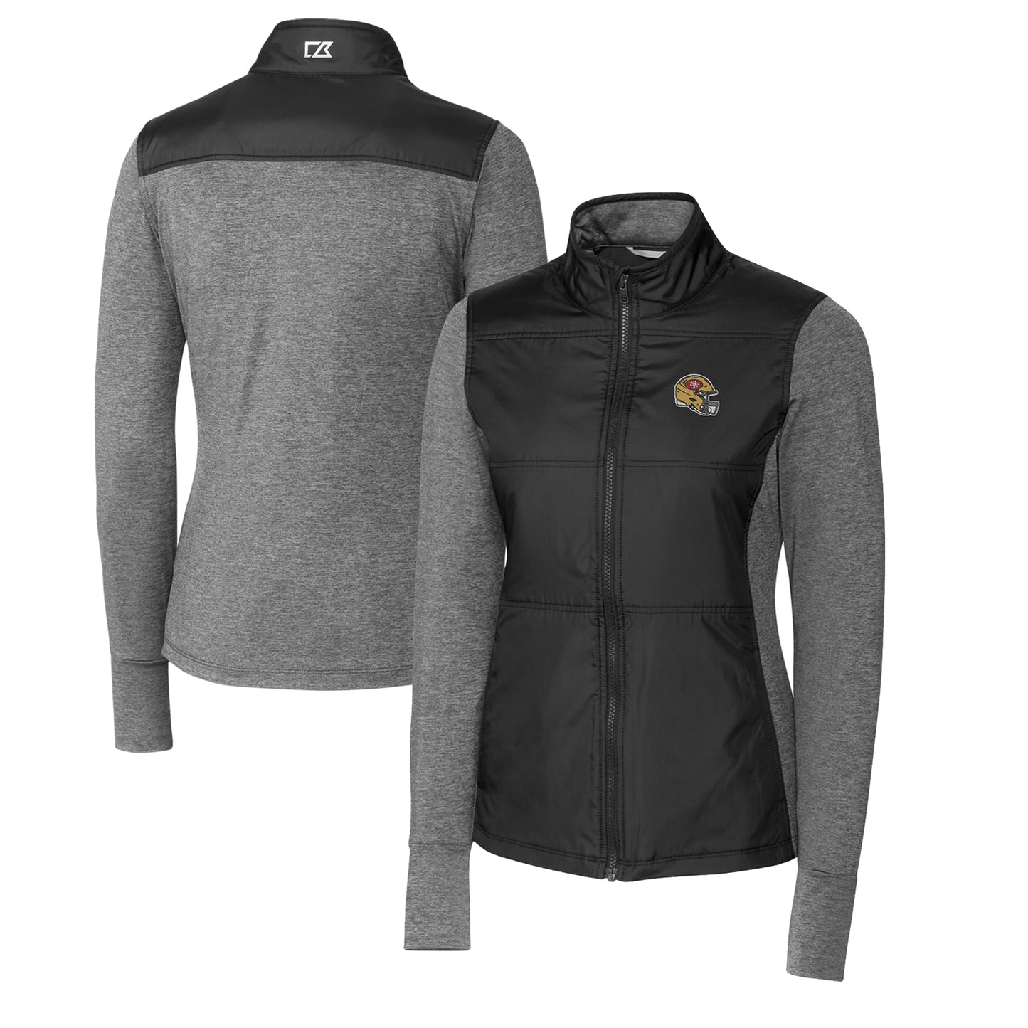 Women's Cutter & Buck Black San Francisco 49ers Helmet Logo DryTec Stealth Hybrid Quilted Full-Zip Windbreaker Jacket