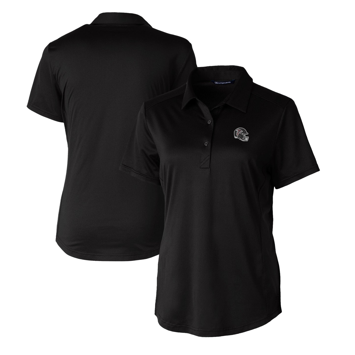 Women's Cutter & Buck Black Atlanta Falcons Helmet Logo DryTec Prospect Textured Stretch Polo
