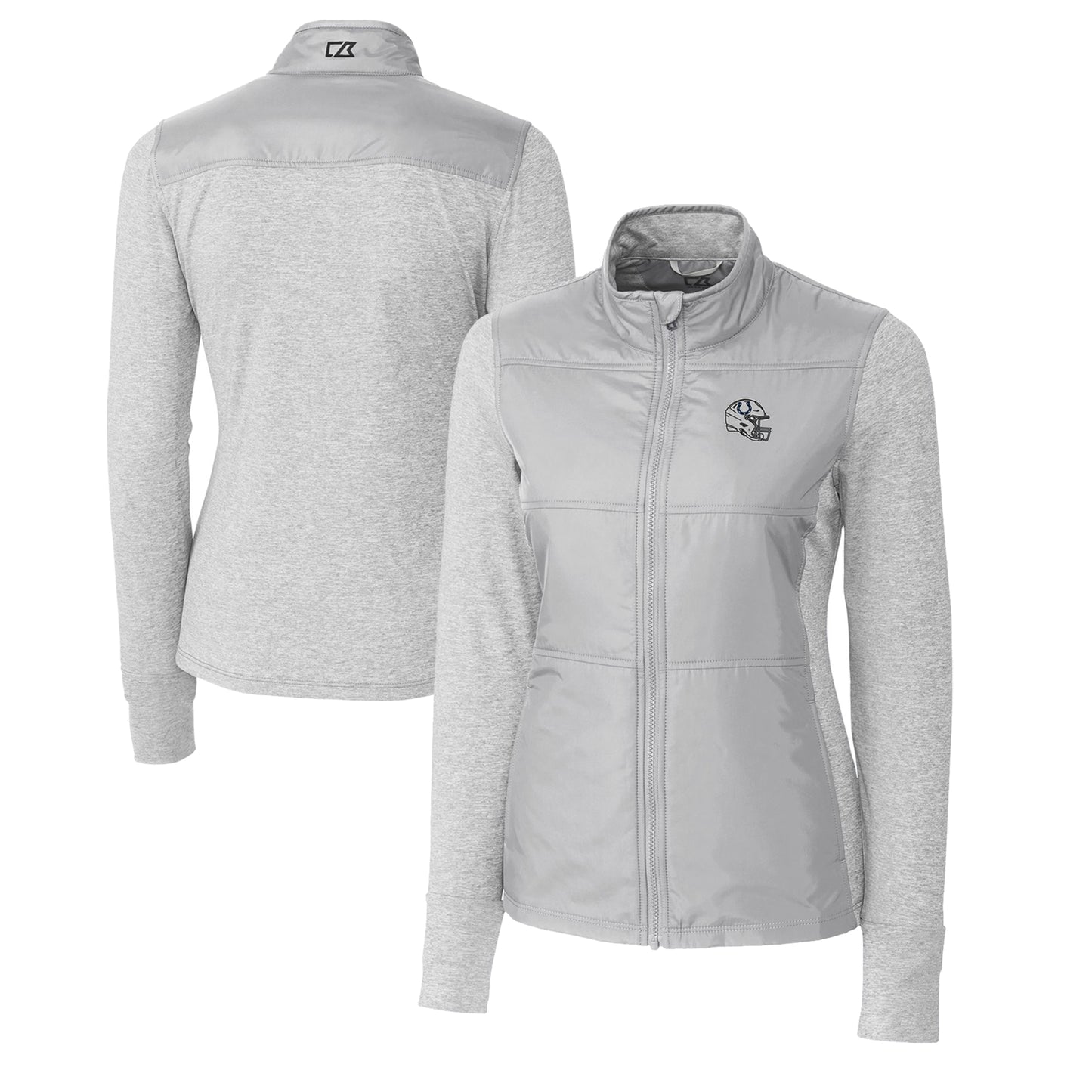 Women's Cutter & Buck Heather Gray Indianapolis Colts Helmet Logo DryTec Stealth Hybrid Quilted Full-Zip Windbreaker Jacket