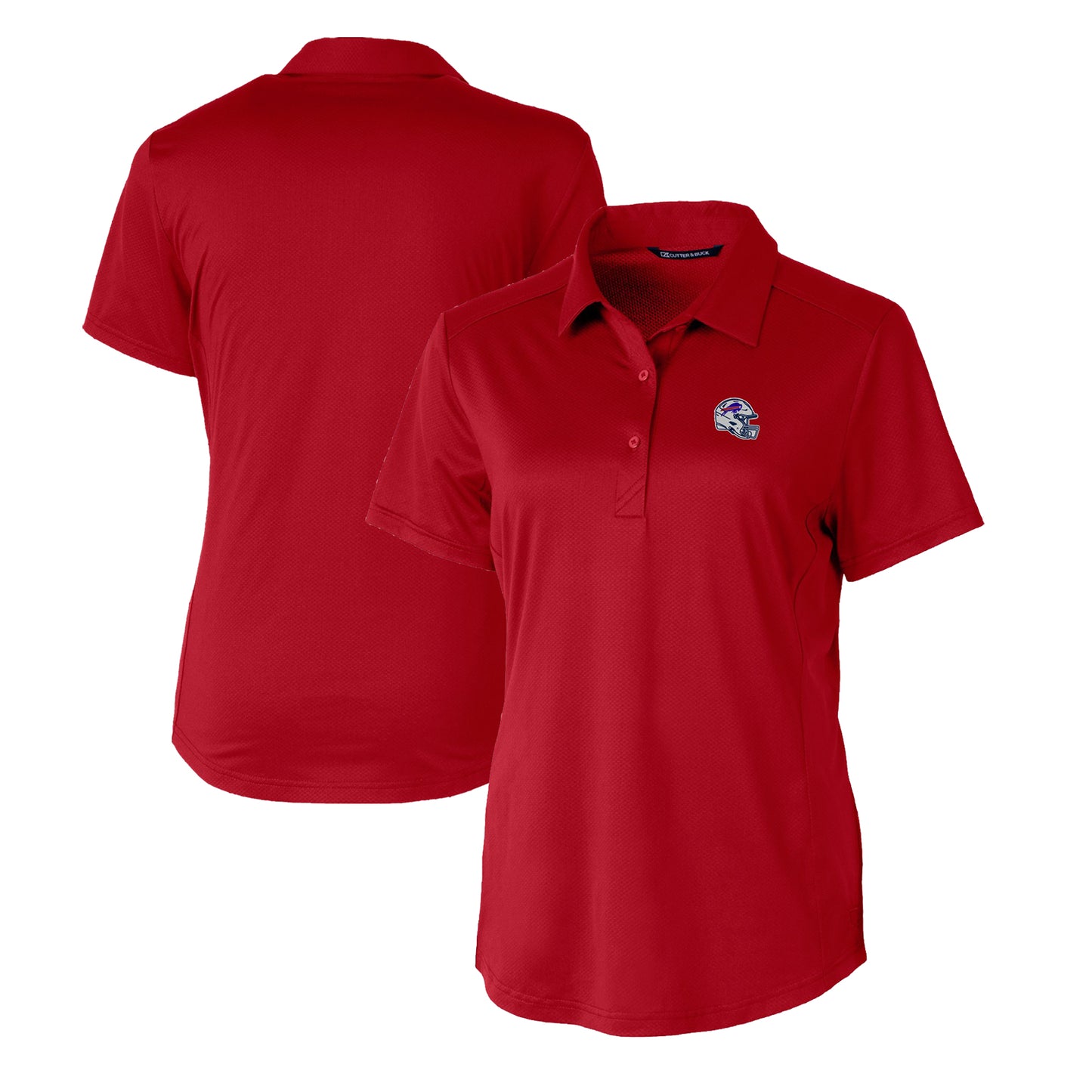 Women's Cutter & Buck Red Buffalo Bills Helmet Logo DryTec Prospect Textured Stretch Polo