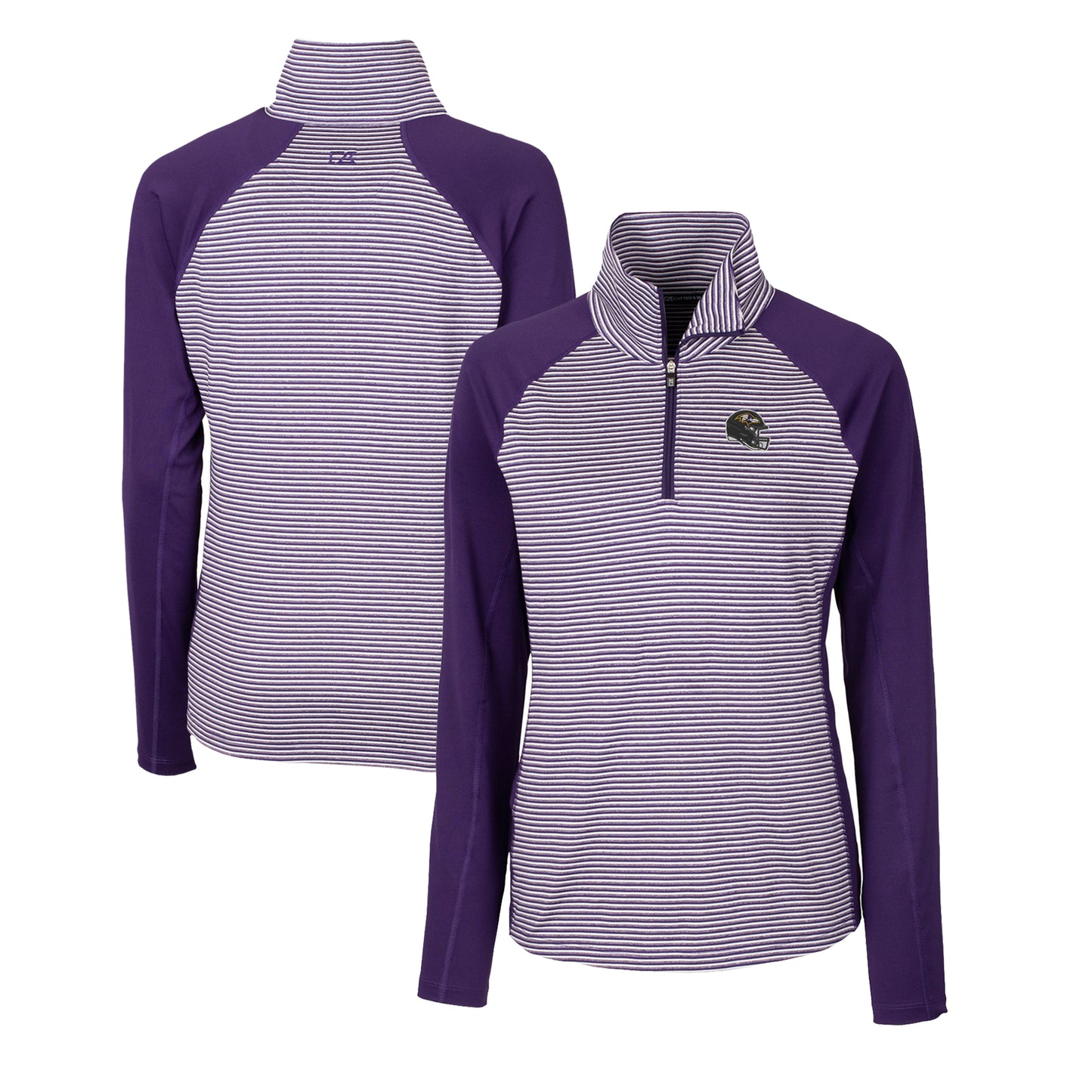 Women's Cutter & Buck Purple Baltimore Ravens Helmet Logo DryTec Forge Tonal Stripe Stretch Half-Zip Top