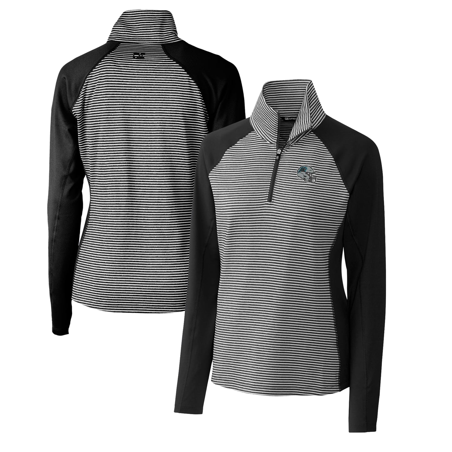 Women's Cutter & Buck Black Carolina Panthers Helmet Logo DryTec Forge Tonal Stripe Stretch Half-Zip Top