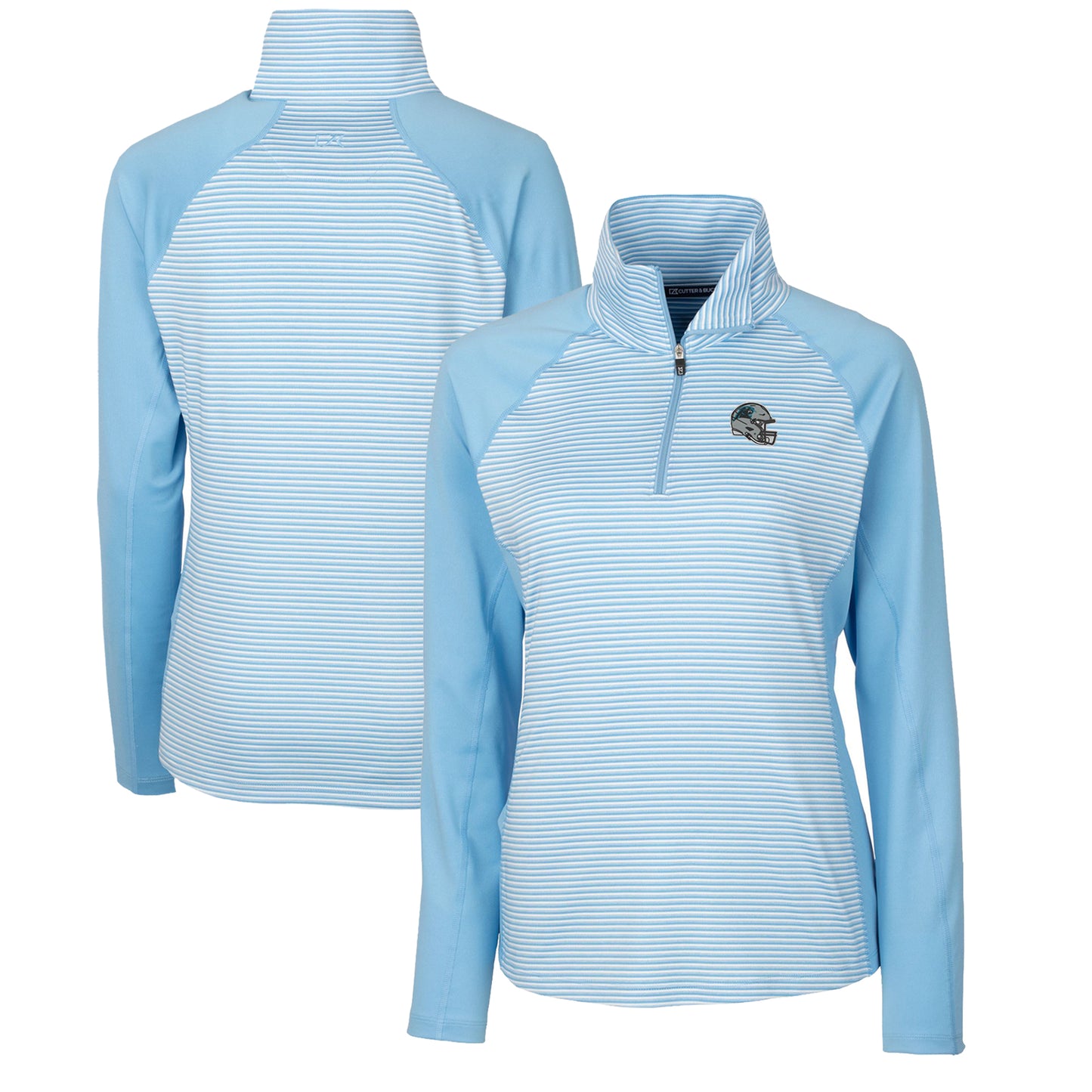 Women's Cutter & Buck Blue Carolina Panthers Helmet Logo DryTec Forge Tonal Stripe Stretch Half-Zip Top