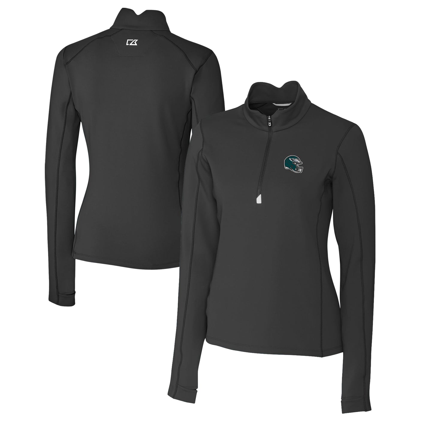 Women's Cutter & Buck Black Philadelphia Eagles Helmet Logo DryTec Traverse Stretch Quarter-Zip Pullover Top