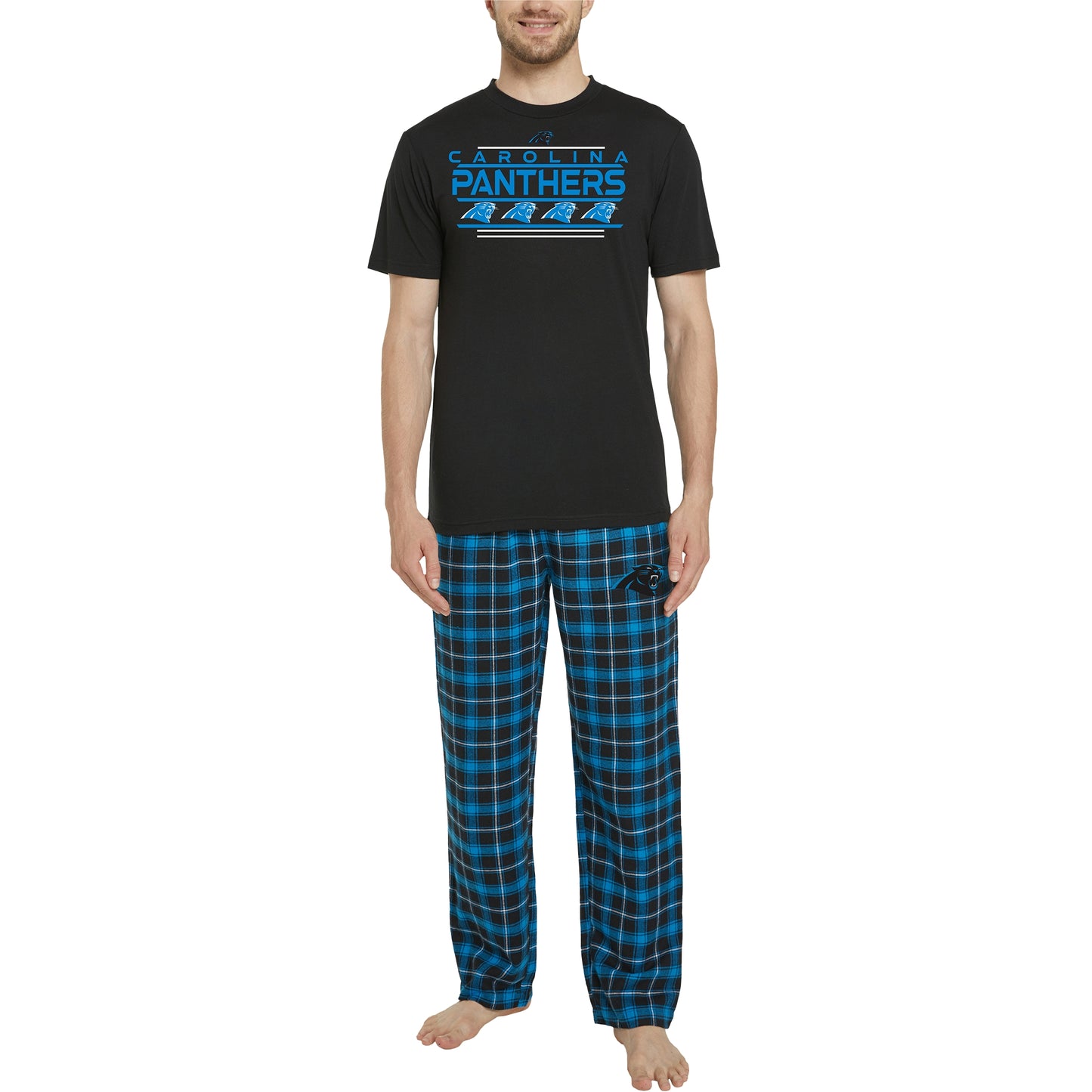 Men's Concepts Sport Black/Blue Carolina Panthers Arctic T-Shirt & Flannel Pants Sleep Set
