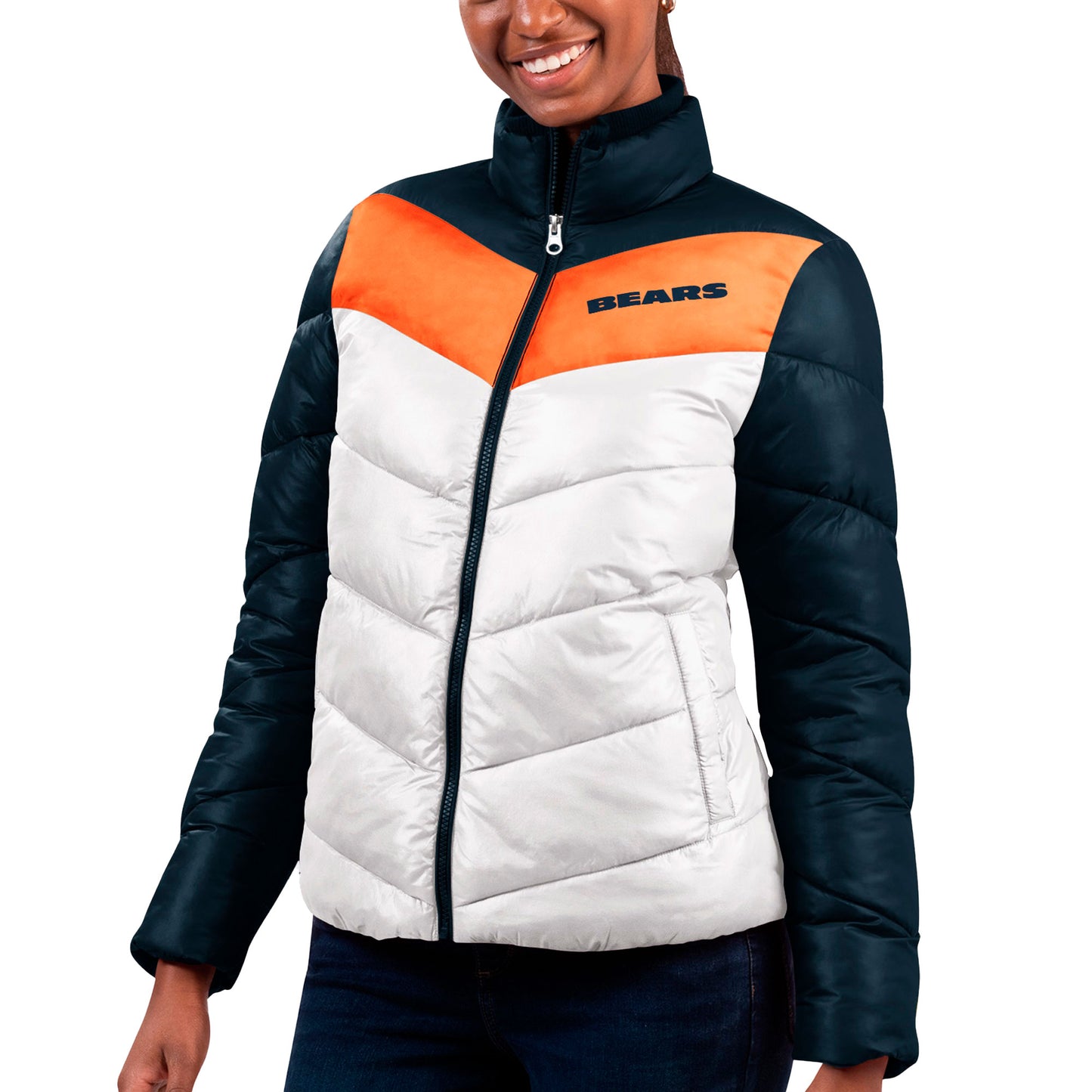 Women's G-III 4Her by Carl Banks White/Navy Chicago Bears New Star Quilted Full-Zip Jacket
