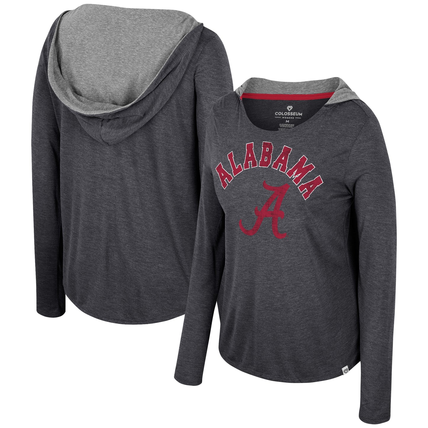 Women's Colosseum Black Alabama Crimson Tide Distressed Heather Long Sleeve Hoodie T-Shirt
