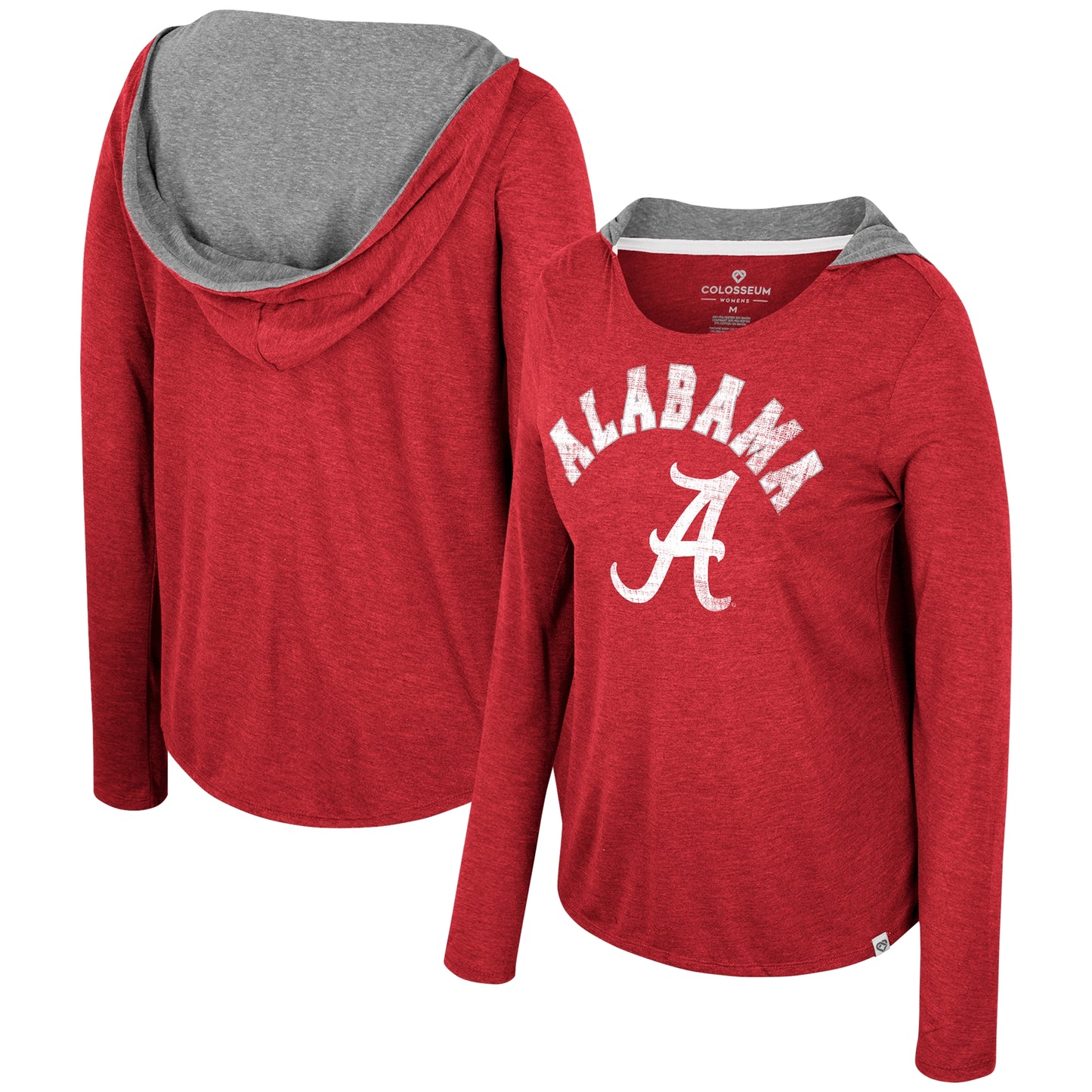 Women's Colosseum Crimson Alabama Crimson Tide Distressed Heather Long Sleeve Hoodie T-Shirt