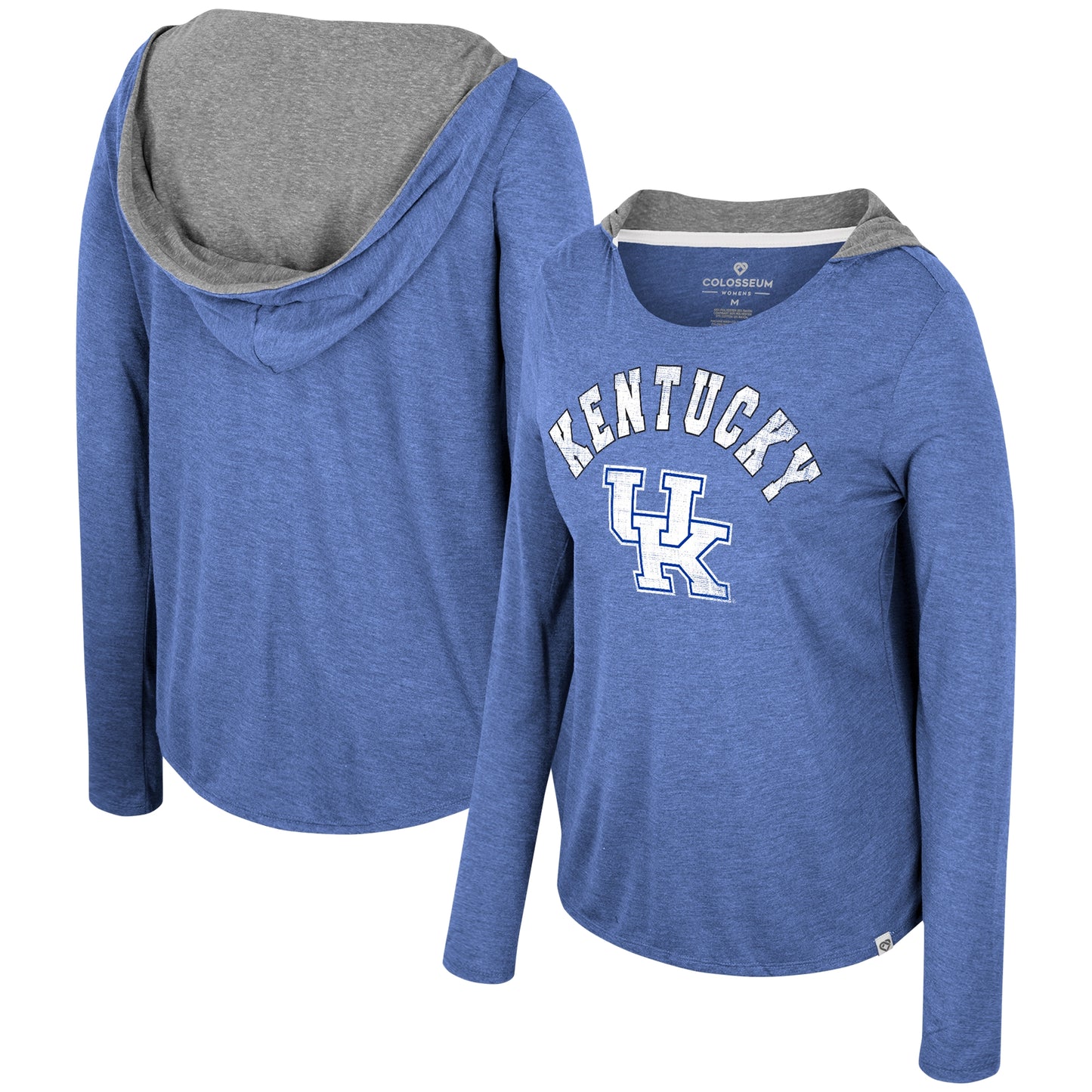 Women's Colosseum Royal Kentucky Wildcats Distressed Heather Long Sleeve Hoodie T-Shirt