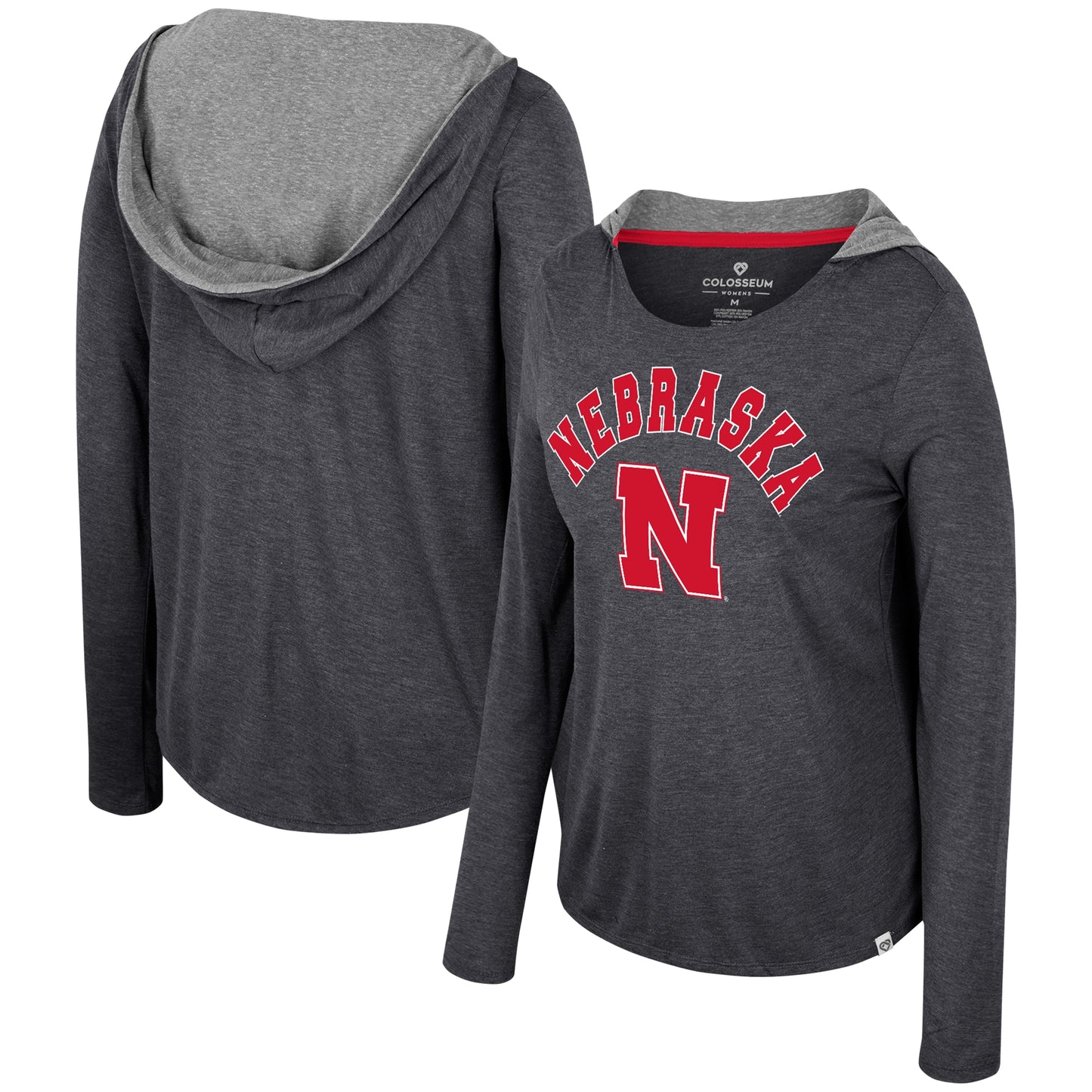 Women's Colosseum Black Nebraska Huskers Distressed Heather Long Sleeve Hoodie T-Shirt